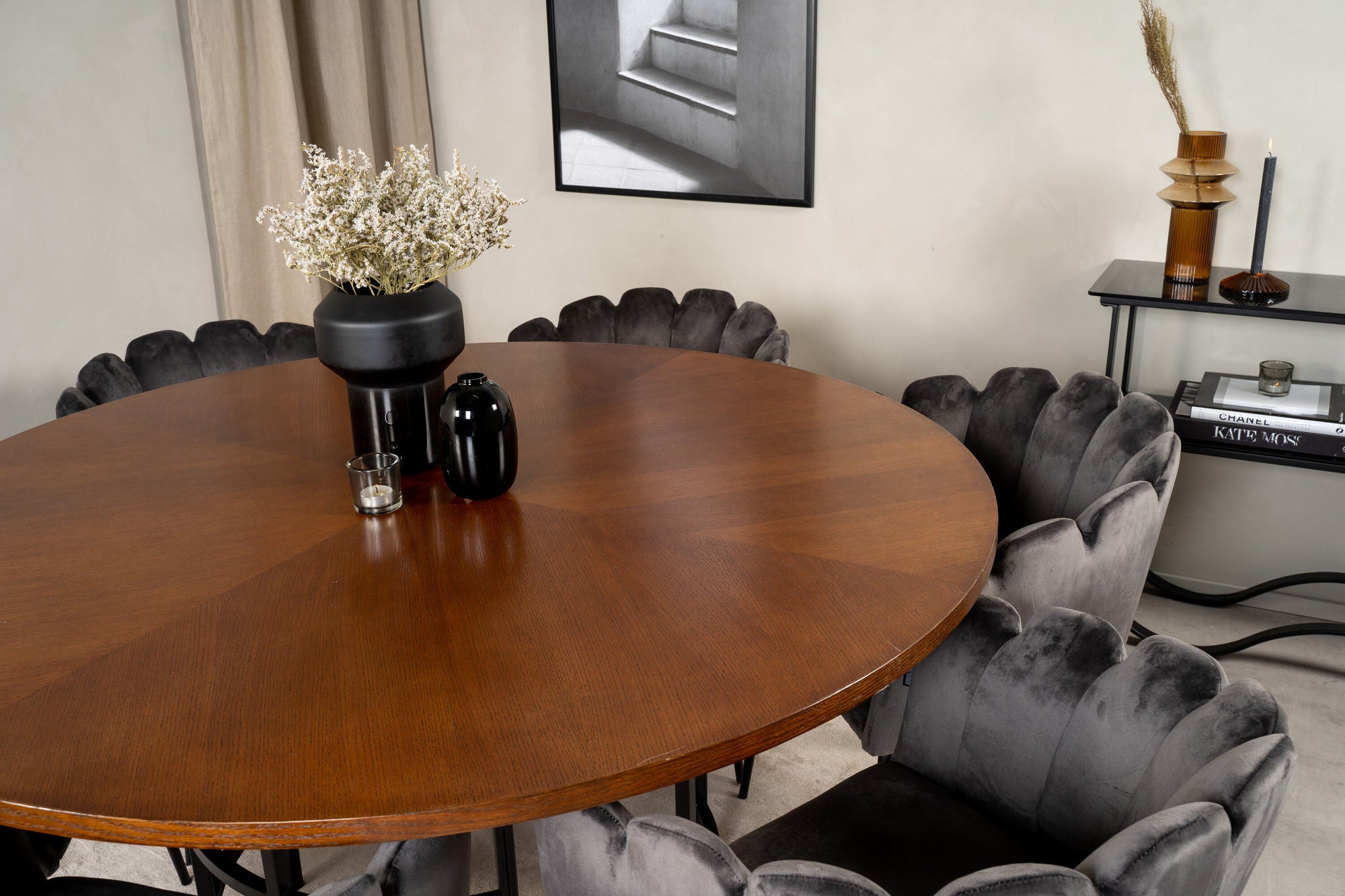 Venture Home Copenhagen - spisebord round - Brown / Black+Limhamn - stol - Grey Velvet_6