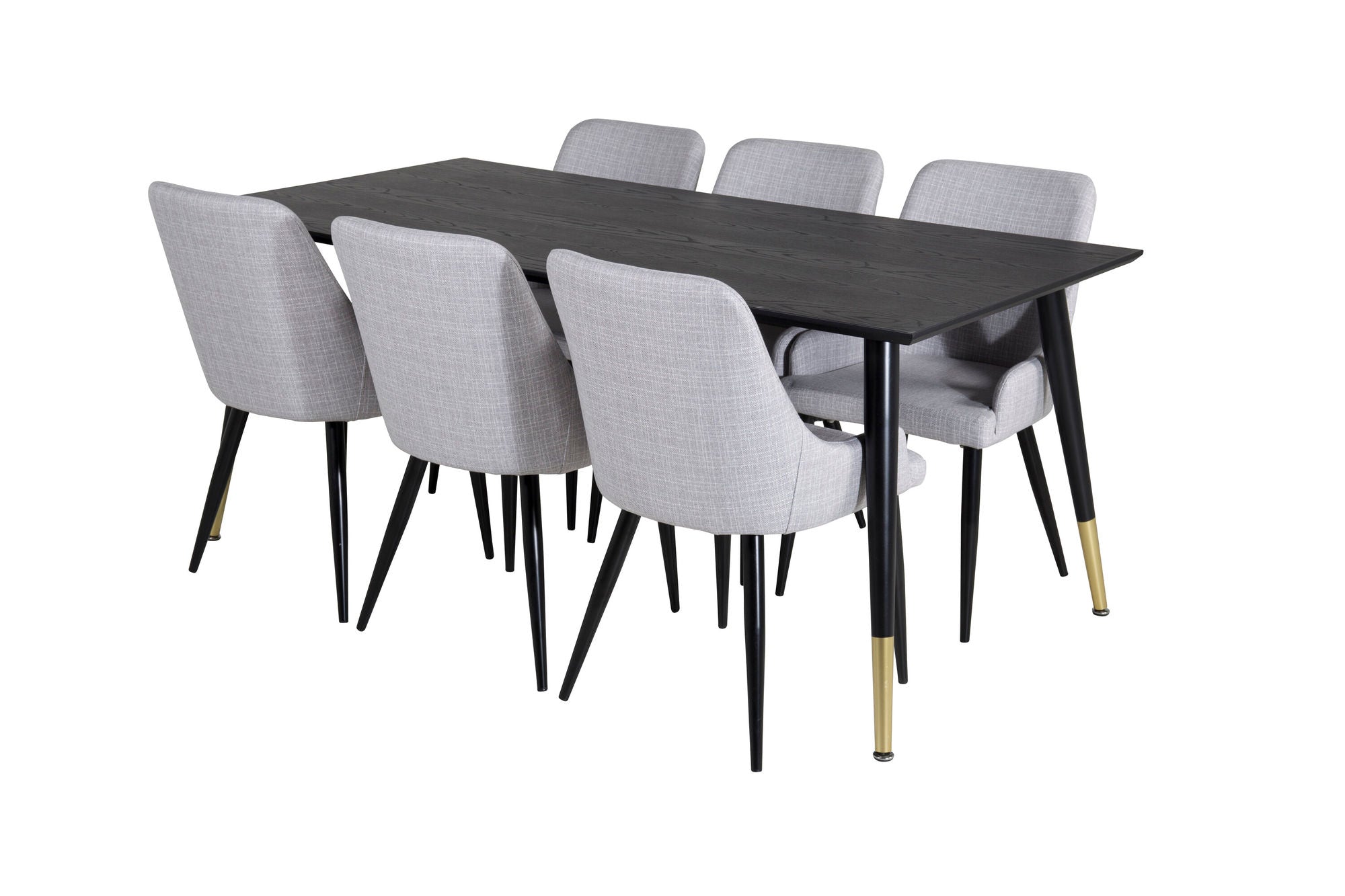 Venture Home Dipp spisebord - 180*90cm - Black / Black Brass+Plaza Dining chair - Black legs - Light Grey Fabric_6