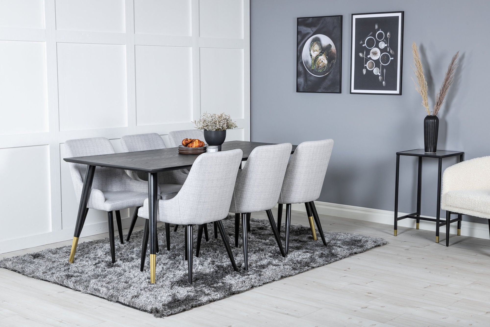 Venture Home Dipp spisebord - 180*90cm - Black / Black Brass+Plaza Dining chair - Black legs - Light Grey Fabric_6