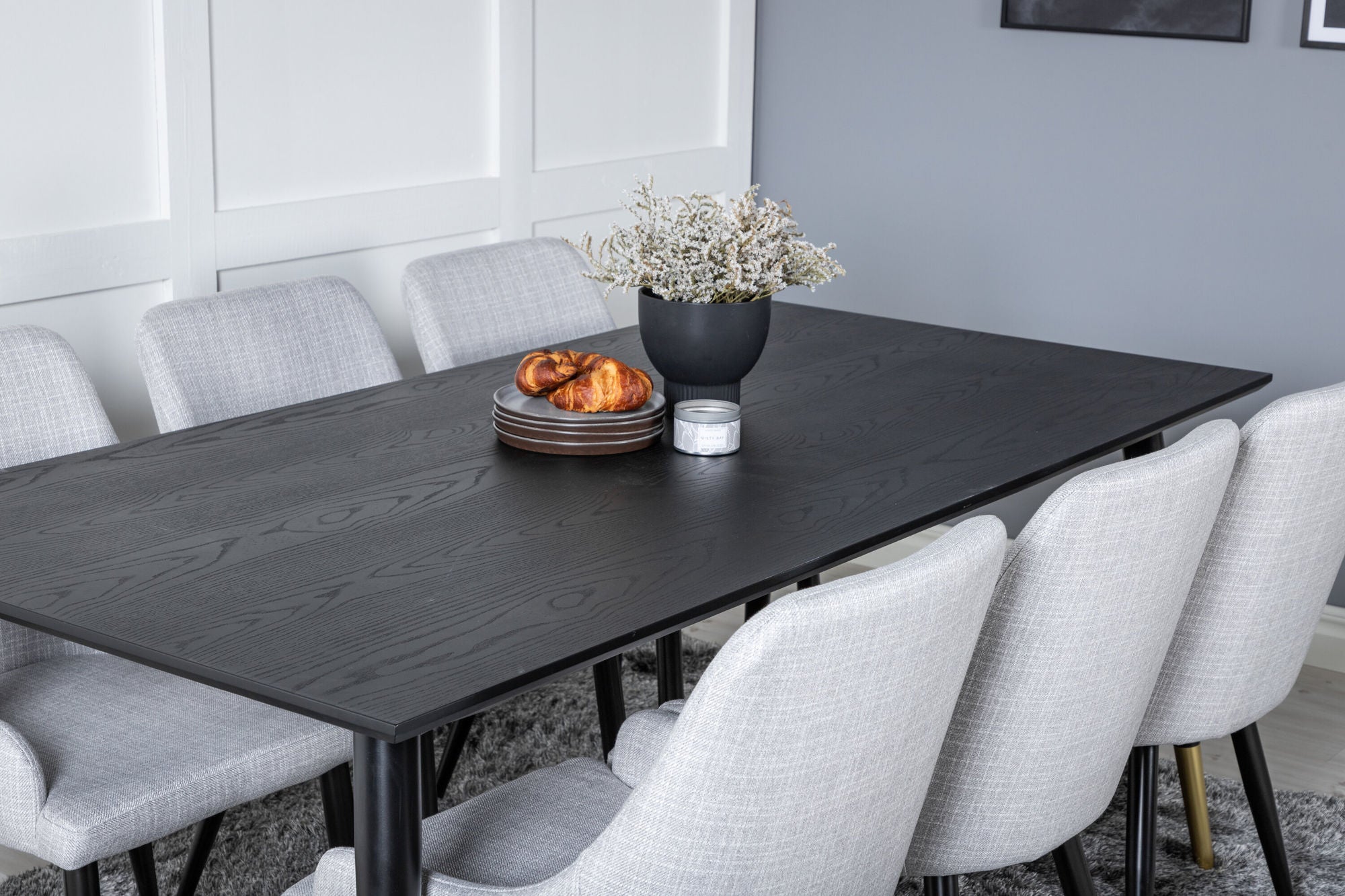 Venture Home Dipp spisebord - 180*90cm - Black / Black Brass+Plaza Dining chair - Black legs - Light Grey Fabric_6