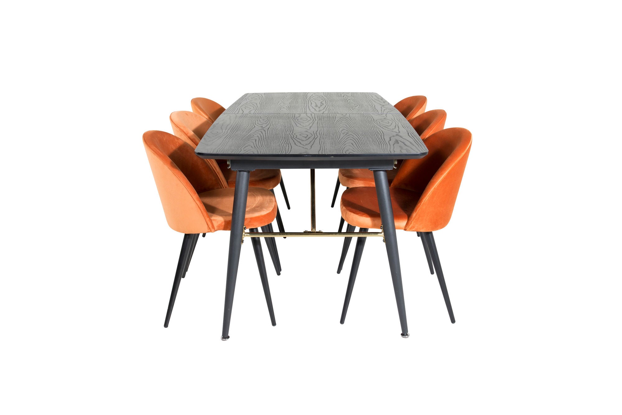 Venture Home Gold Extention bord - 180/220*85*H76 Black Veneer - Black legs - Brass details+Velvet Spisebordsstol - Orange / Black_6
