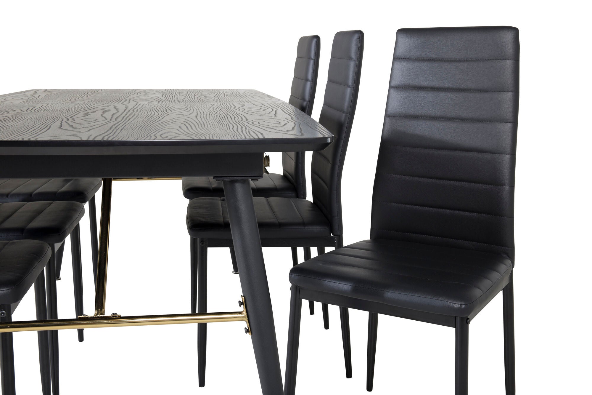 Venture Home Gold Extention bord - 180/220*85*H76 Black Veneer - Black legs - Brass details+Slim High Back Spisebordsstol - Black Legs - Black PU_6