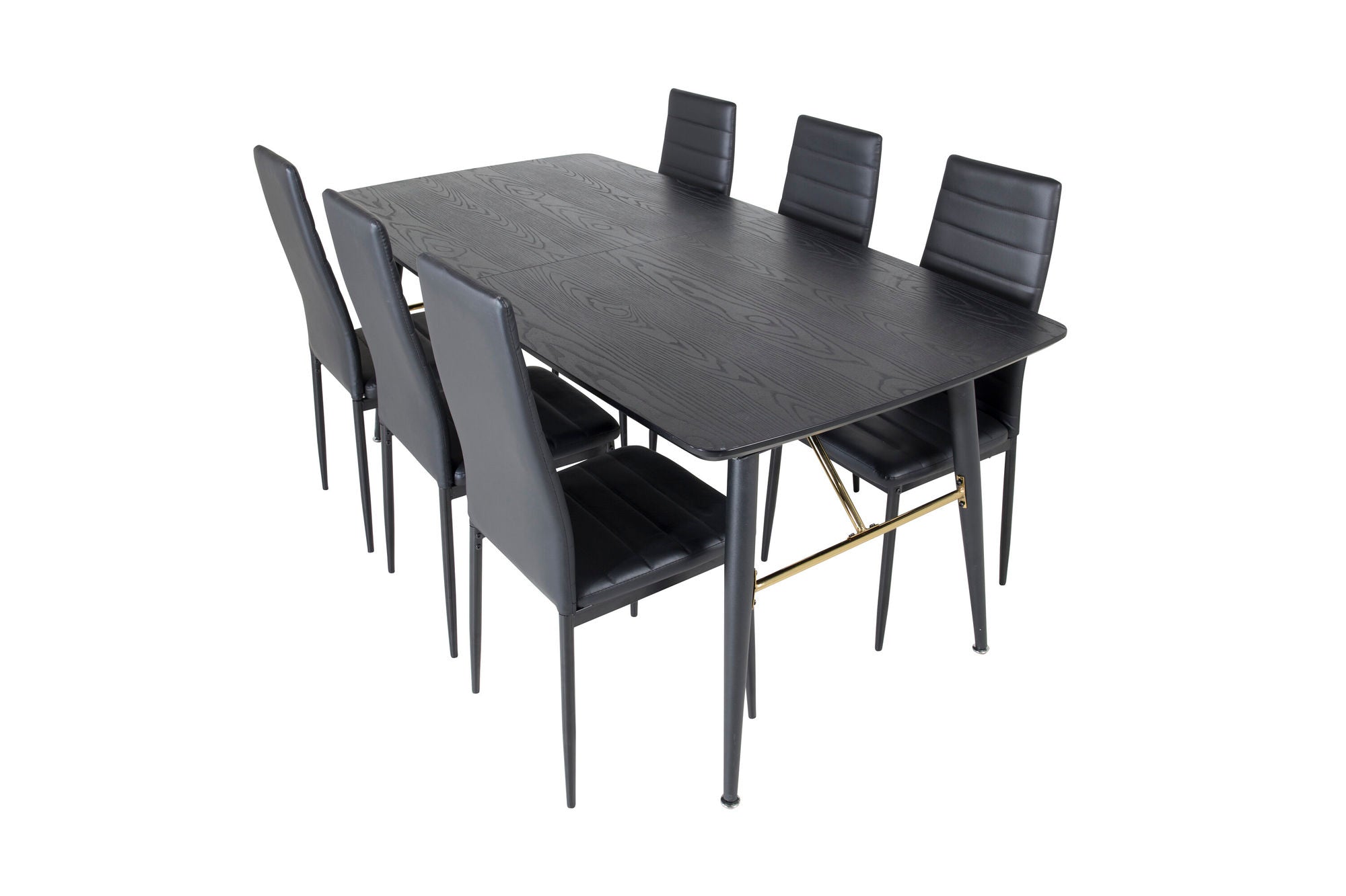 Venture Home Gold Extention bord - 180/220*85*H76 Black Veneer - Black legs - Brass details+Slim High Back Spisebordsstol - Black Legs - Black PU_6