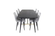 Venture Home Gold Extention bord - 180/220*85*H76 Black Veneer - Black legs - Brass details+Polar Diamond Spisebordsstol - Black Legs - Grey Velvet_6