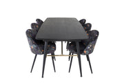 Venture Home Gold Extention bord - 180/220*85*H76 Black Veneer - Black legs - Brass details+Velvet Spisebordsstol - Black Flower fabric_6