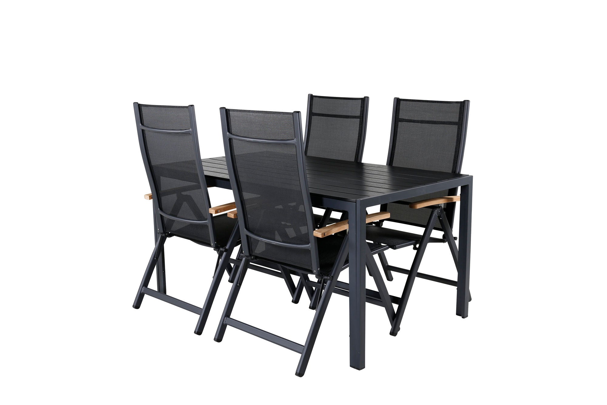 Venture Home Break bord 150*90 - Black/Black+Panama Light 5-pos stol Black / Black and teak_4