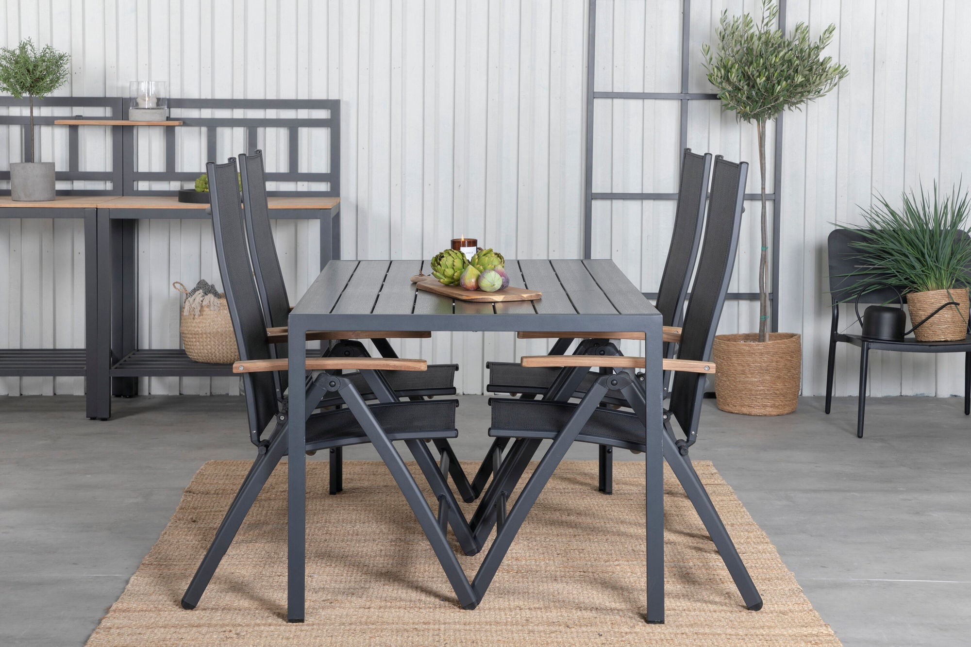 Venture Home Break bord 150*90 - Black/Black+Panama Light 5-pos stol Black / Black and teak_4