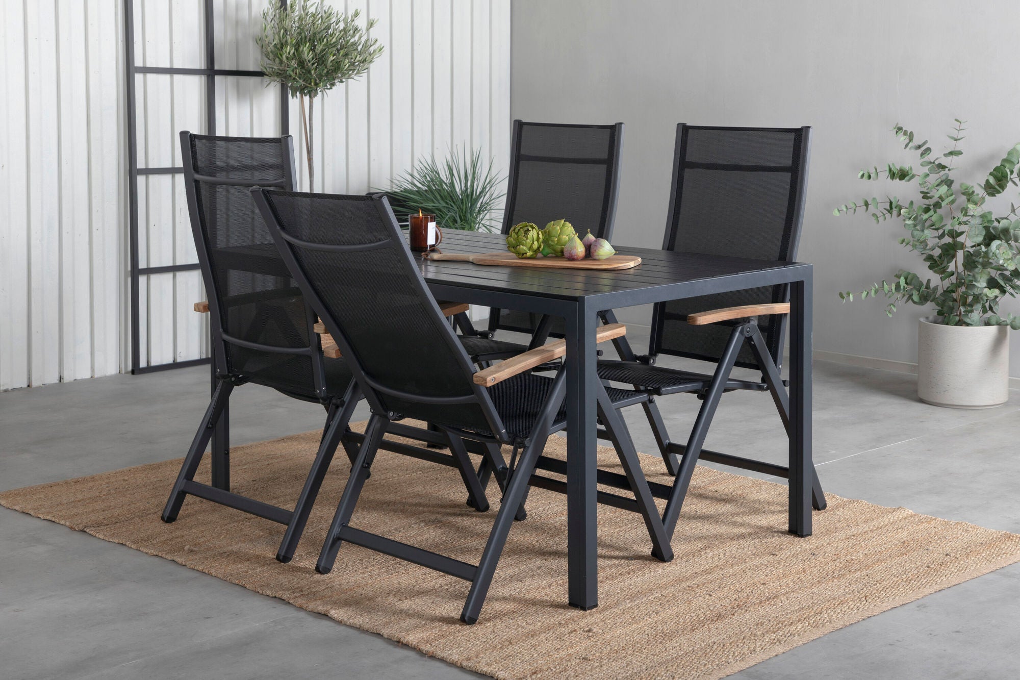 Venture Home Break bord 150*90 - Black/Black+Panama Light 5-pos stol Black / Black and teak_4