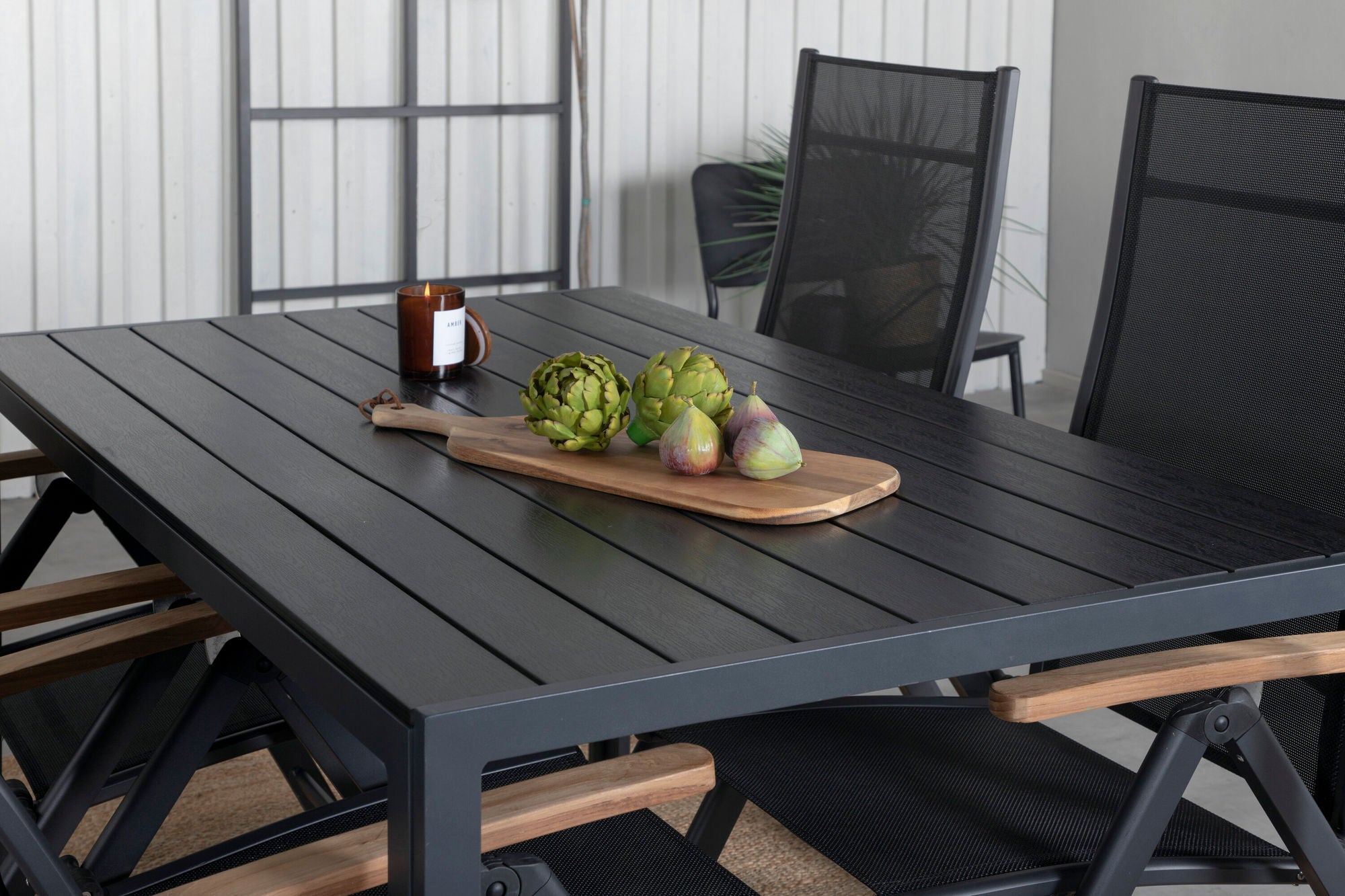 Venture Home Break bord 150*90 - Black/Black+Panama Light 5-pos stol Black / Black and teak_4
