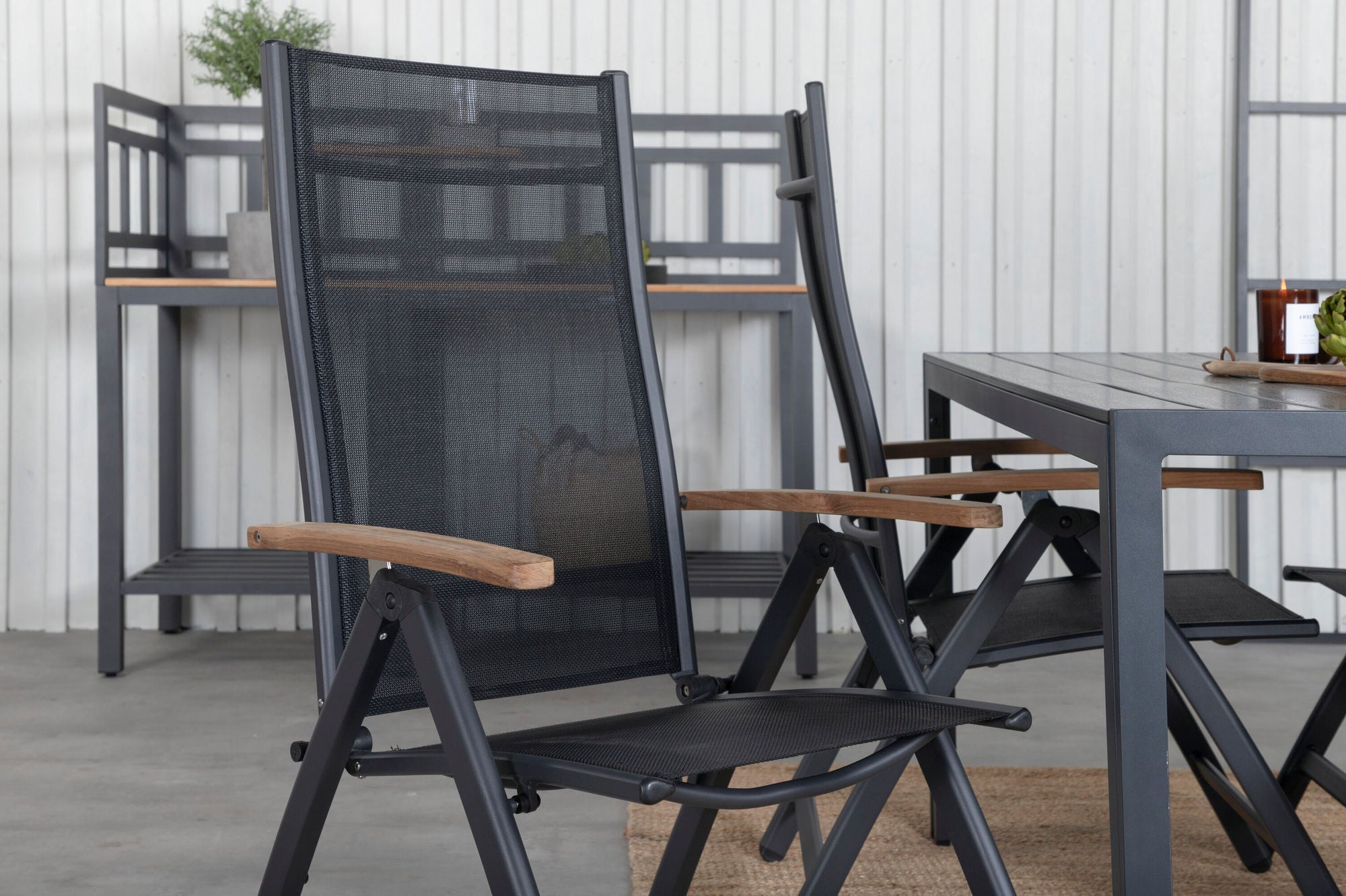Venture Home Break bord 150*90 - Black/Black+Panama Light 5-pos stol Black / Black and teak_4