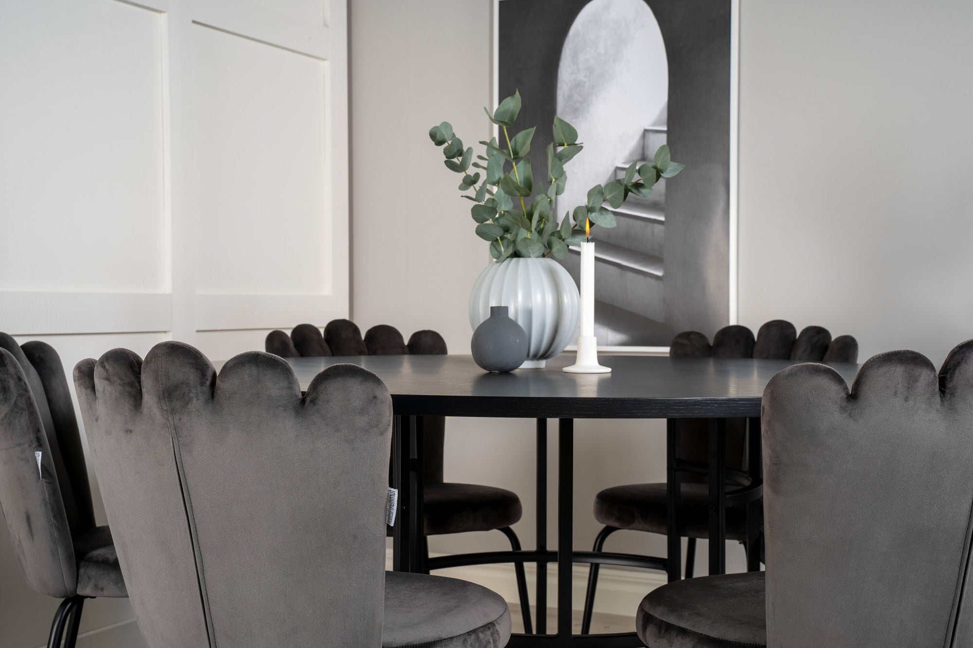 Venture Home Copenhagen - spisebord round - Black / Black - Limhamn stol - Grey 6