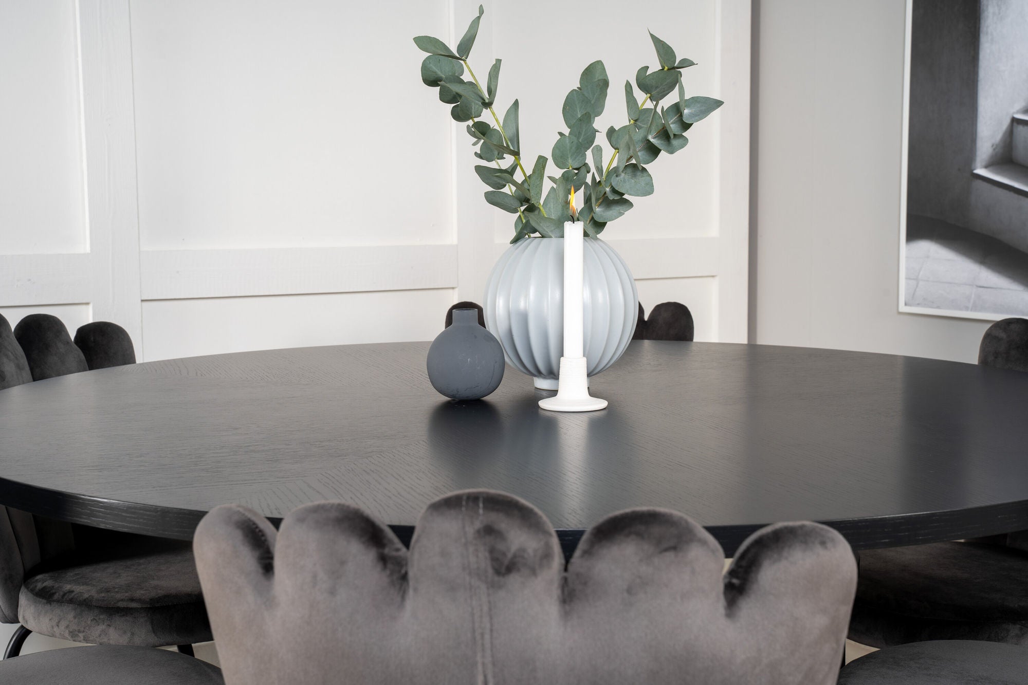 Venture Home Copenhagen - spisebord round - Black / Black - Limhamn stol - Grey 6