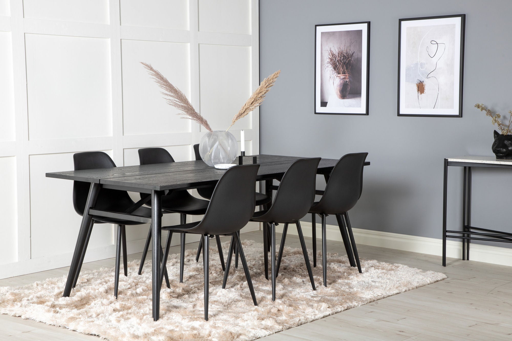 Venture Home Sleek Extentionbord Black Brushed - 195*95+Polar Plastic Spisebordsstol - Black Legs / Black Plastic_6