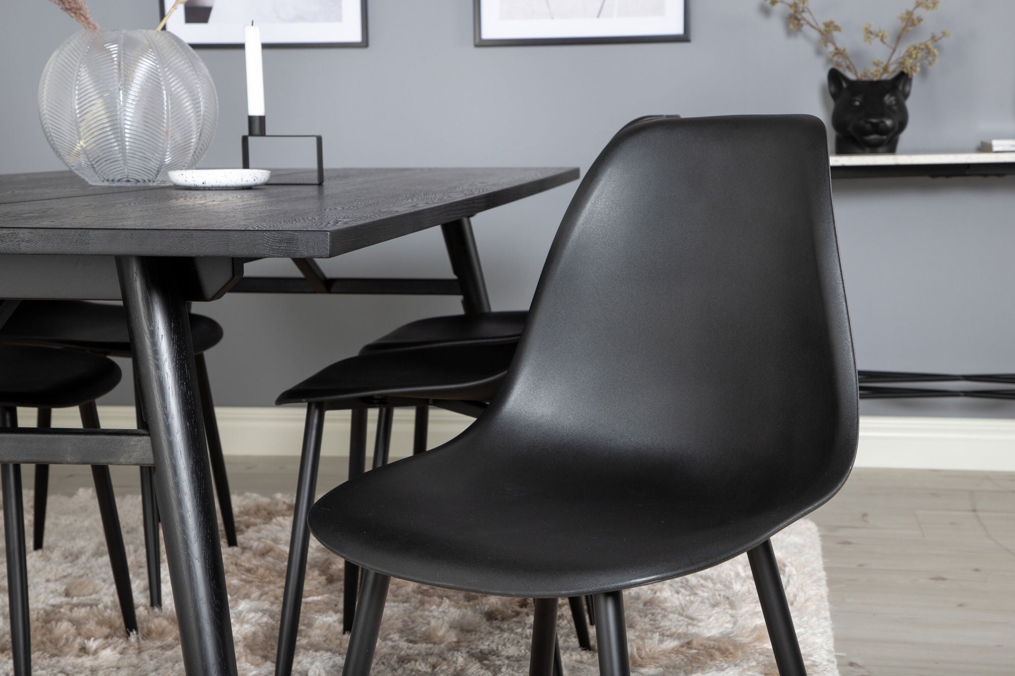Venture Home Sleek Extentionbord Black Brushed - 195*95+Polar Plastic Spisebordsstol - Black Legs / Black Plastic_6