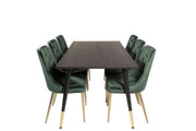 Venture Home Dipp spisebord - 180*90cm - Black Veneer / black legs w brass dipp +Velvet Lyx Matstol - Matt Mässing / Mossgrön Sammet_6