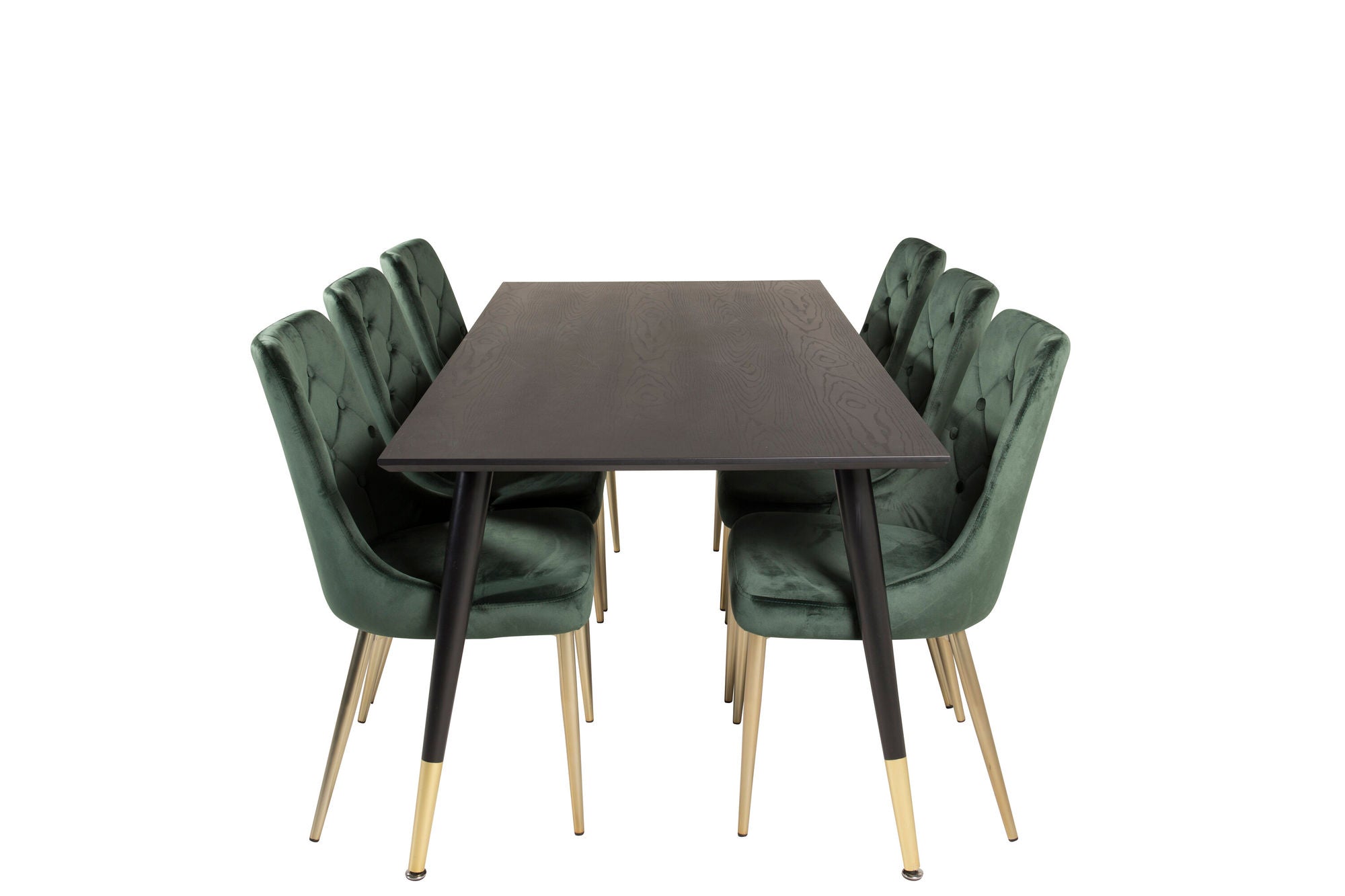 Venture Home Dipp spisebord - 180*90cm - Black Veneer / black legs w brass dipp +Velvet Lyx Matstol - Matt Mässing / Mossgrön Sammet_6