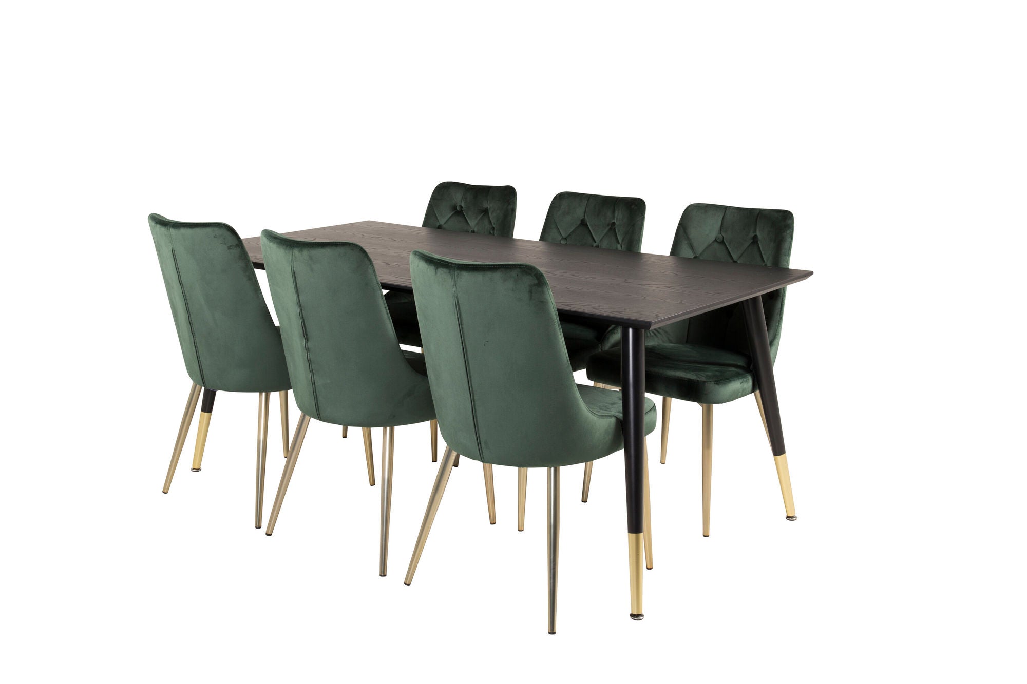 Venture Home Dipp spisebord - 180*90cm - Black Veneer / black legs w brass dipp +Velvet Lyx Matstol - Matt Mässing / Mossgrön Sammet_6