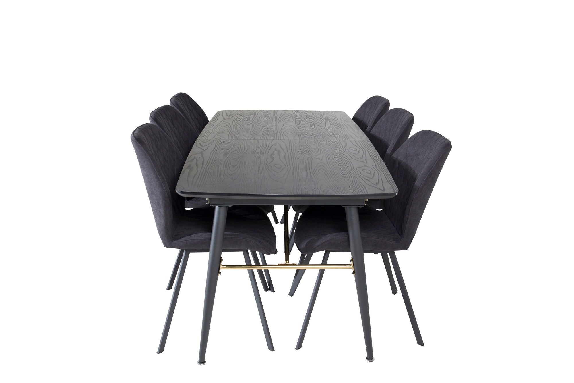 Venture Home Gold Extention bord - 180/220*85*H76 Black Veneer - Black legs - Brass details+Gemma Spisebordsstol - Black Legs - Black Fabric_6