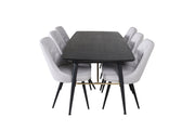 Venture Home Gold Extention bord - 180/220*85*H76 Black Veneer - Black legs - Brass details+Velvet Deluxe Spisebordsstol - Black Legs - Light Grey Fabric_6