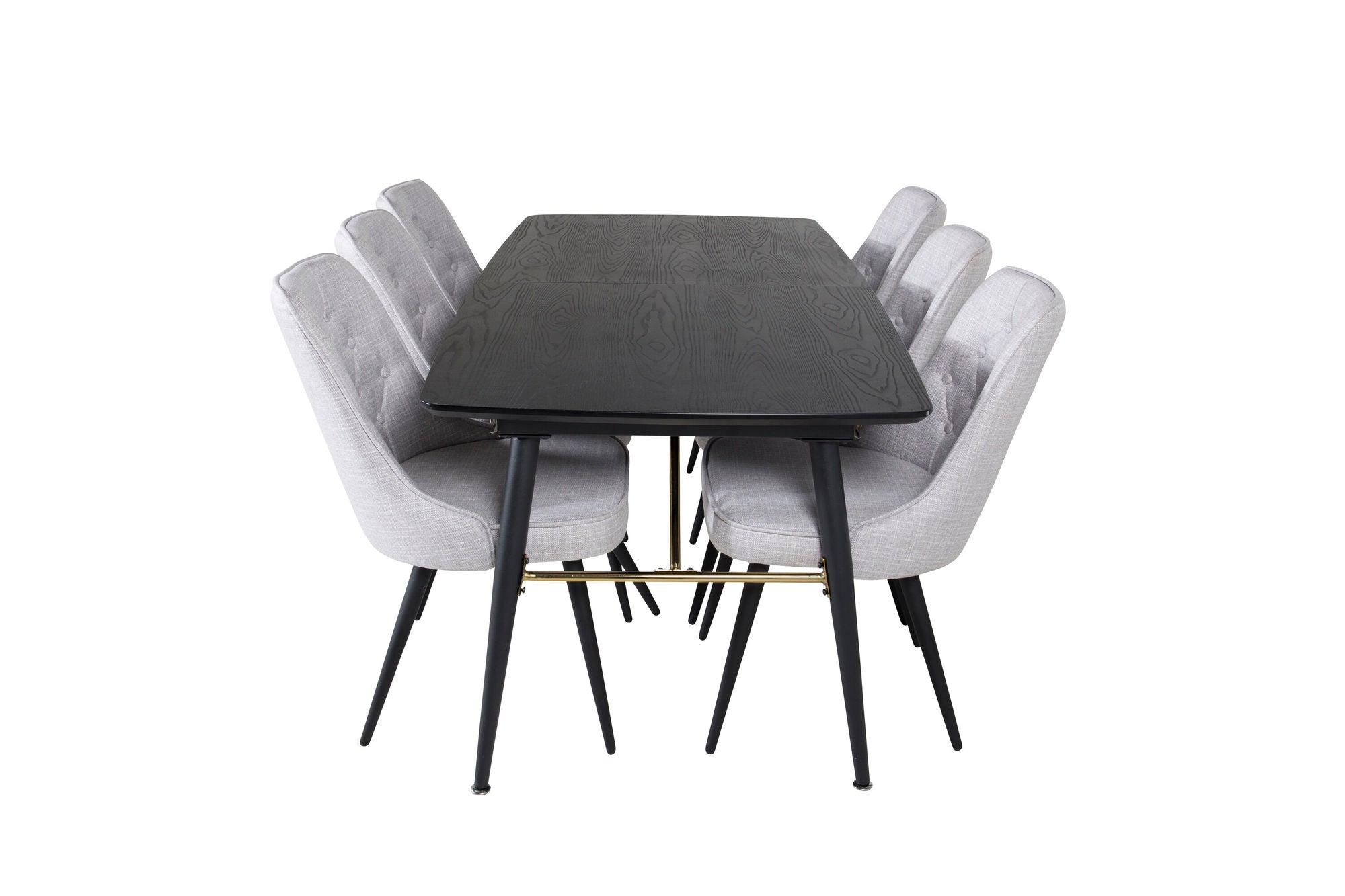 Venture Home Gold Extention bord - 180/220*85*H76 Black Veneer - Black legs - Brass details+Velvet Deluxe Spisebordsstol - Black Legs - Light Grey Fabric_6