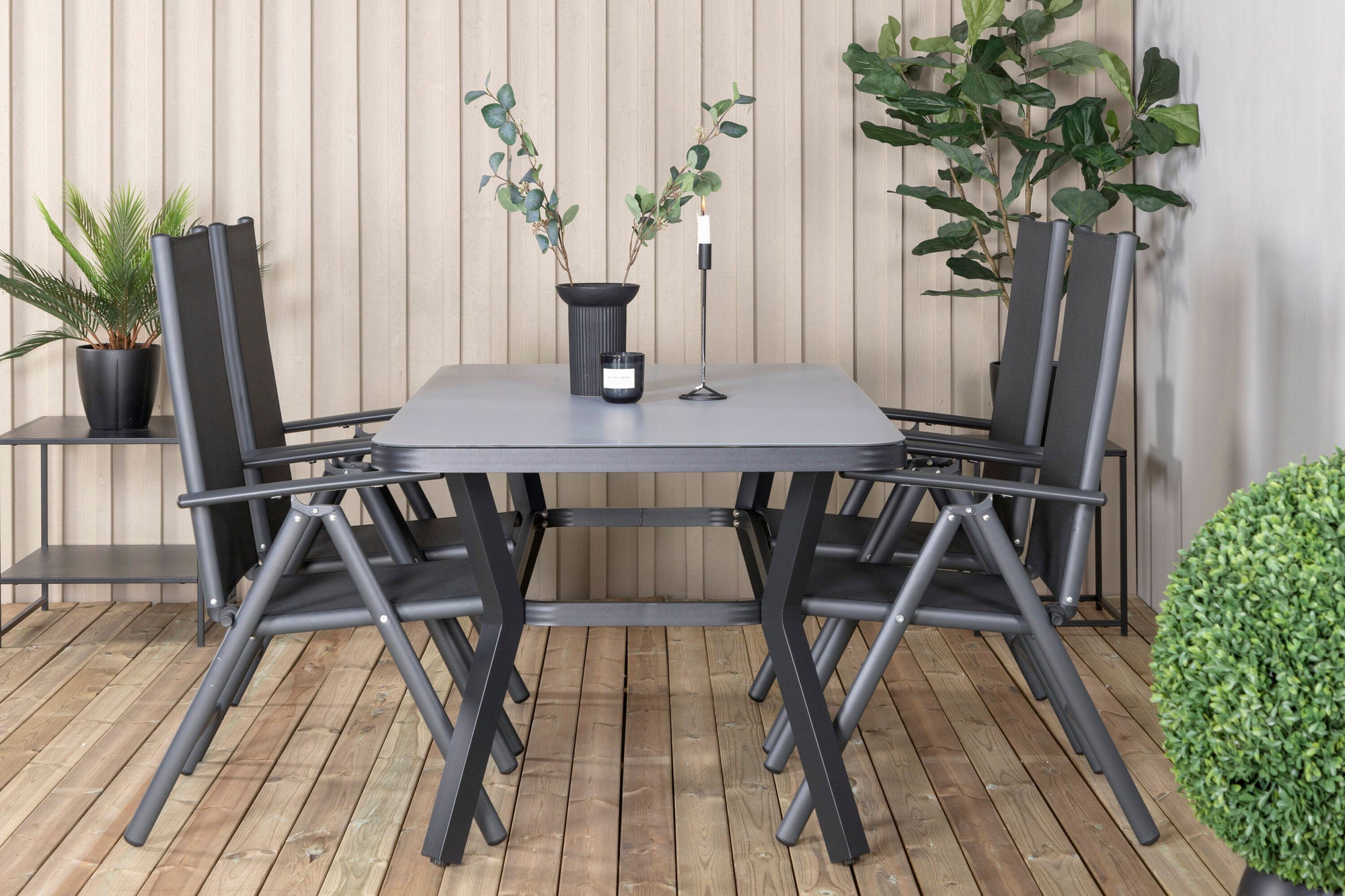Venture Home Virya spisebord - BLACK Alu / Grey Glass - small bord+Break 5:pos stol - Black/Black_4
