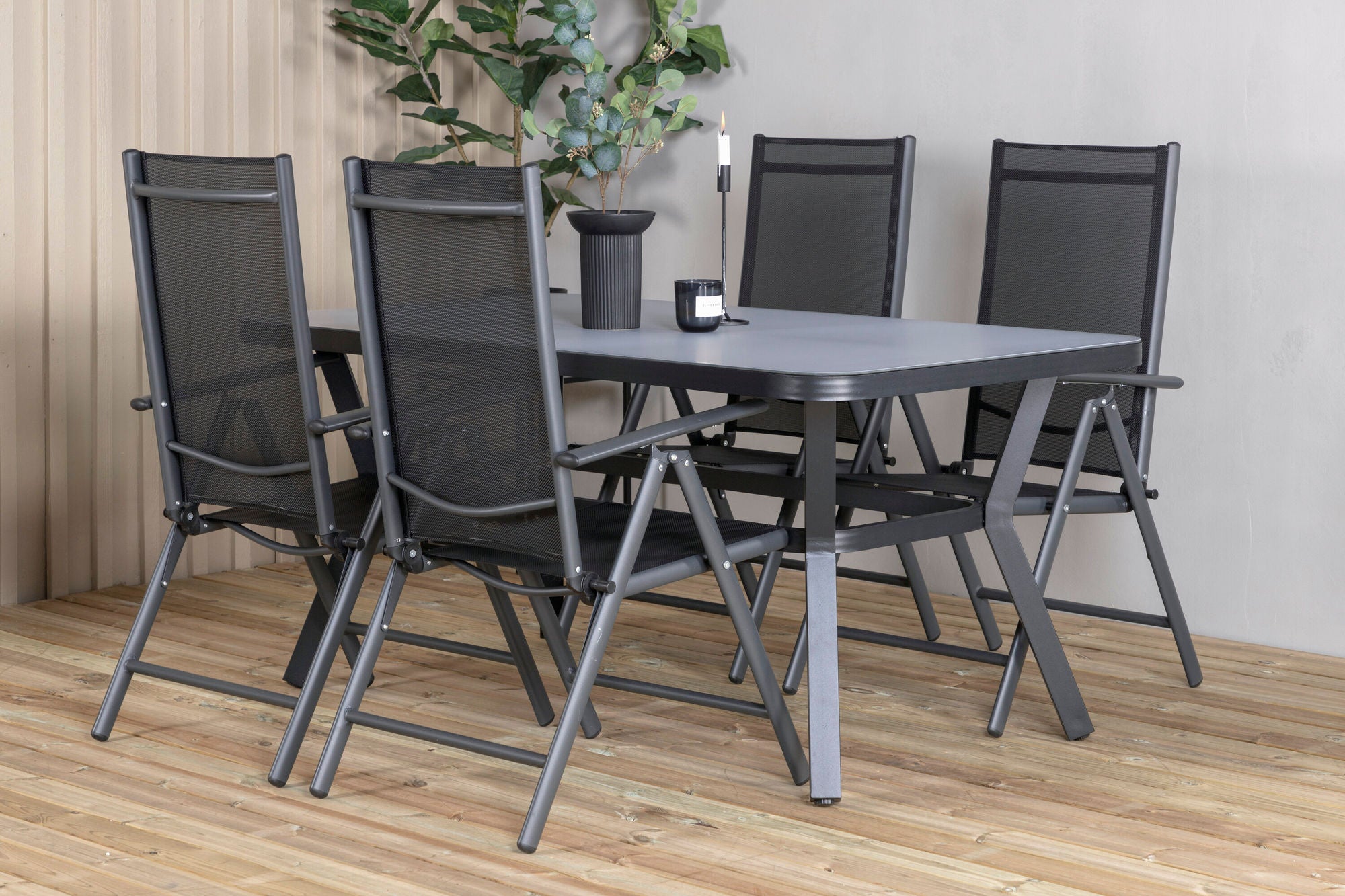 Venture Home Virya spisebord - BLACK Alu / Grey Glass - small bord+Break 5:pos stol - Black/Black_4