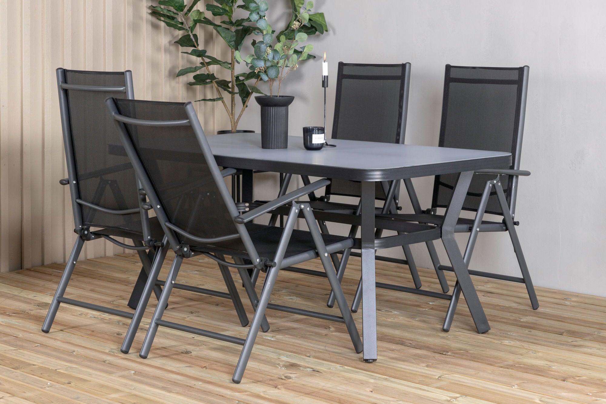 Venture Home Virya spisebord - BLACK Alu / Grey Glass - small bord+Break 5:pos stol - Black/Black_4