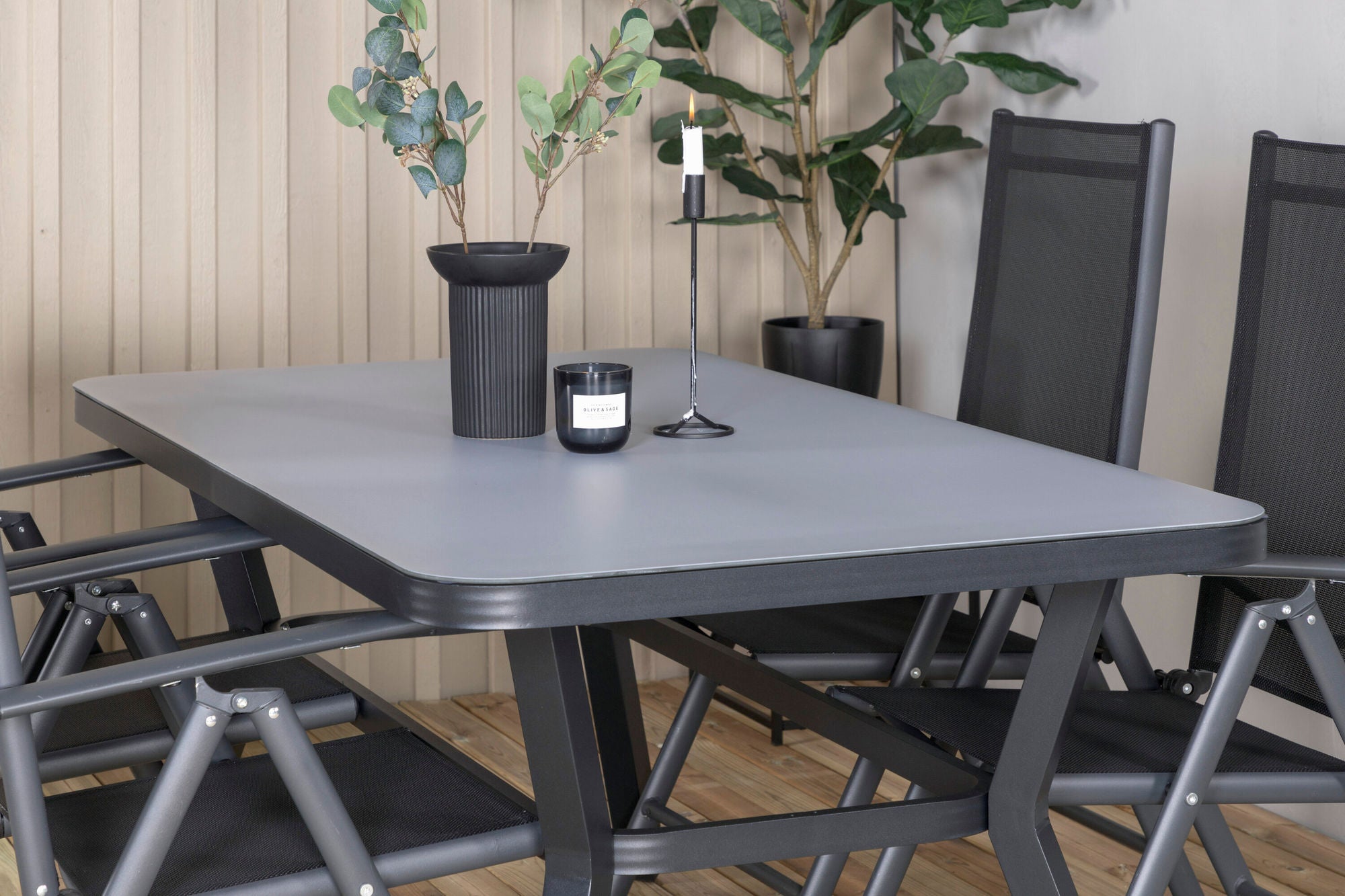 Venture Home Virya spisebord - BLACK Alu / Grey Glass - small bord+Break 5:pos stol - Black/Black_4