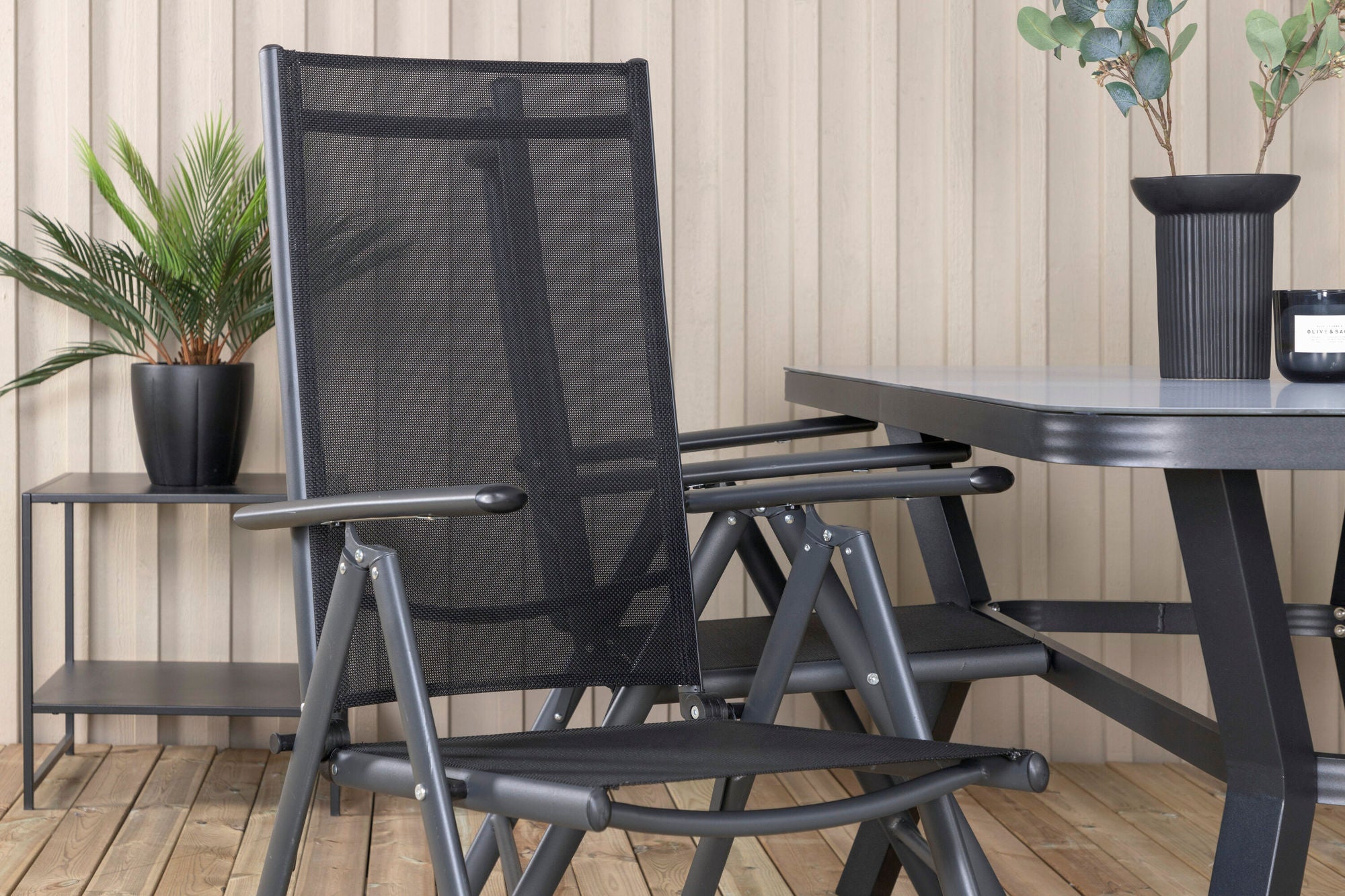 Venture Home Virya spisebord - BLACK Alu / Grey Glass - small bord+Break 5:pos stol - Black/Black_4