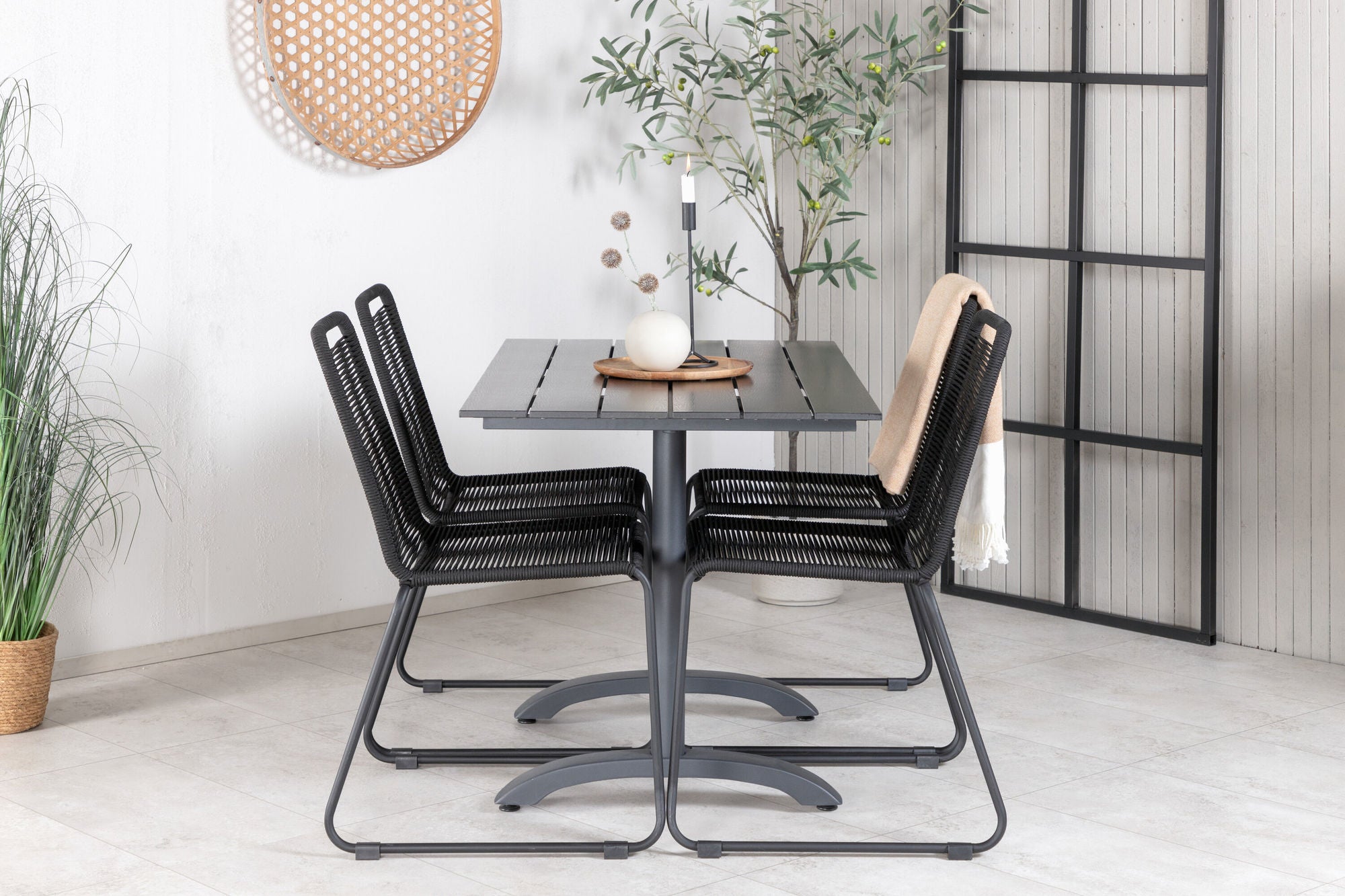 Venture Home Denver 70*120 Black/Black+Lindos Stacking stol - Black Alu / Black Rope_4