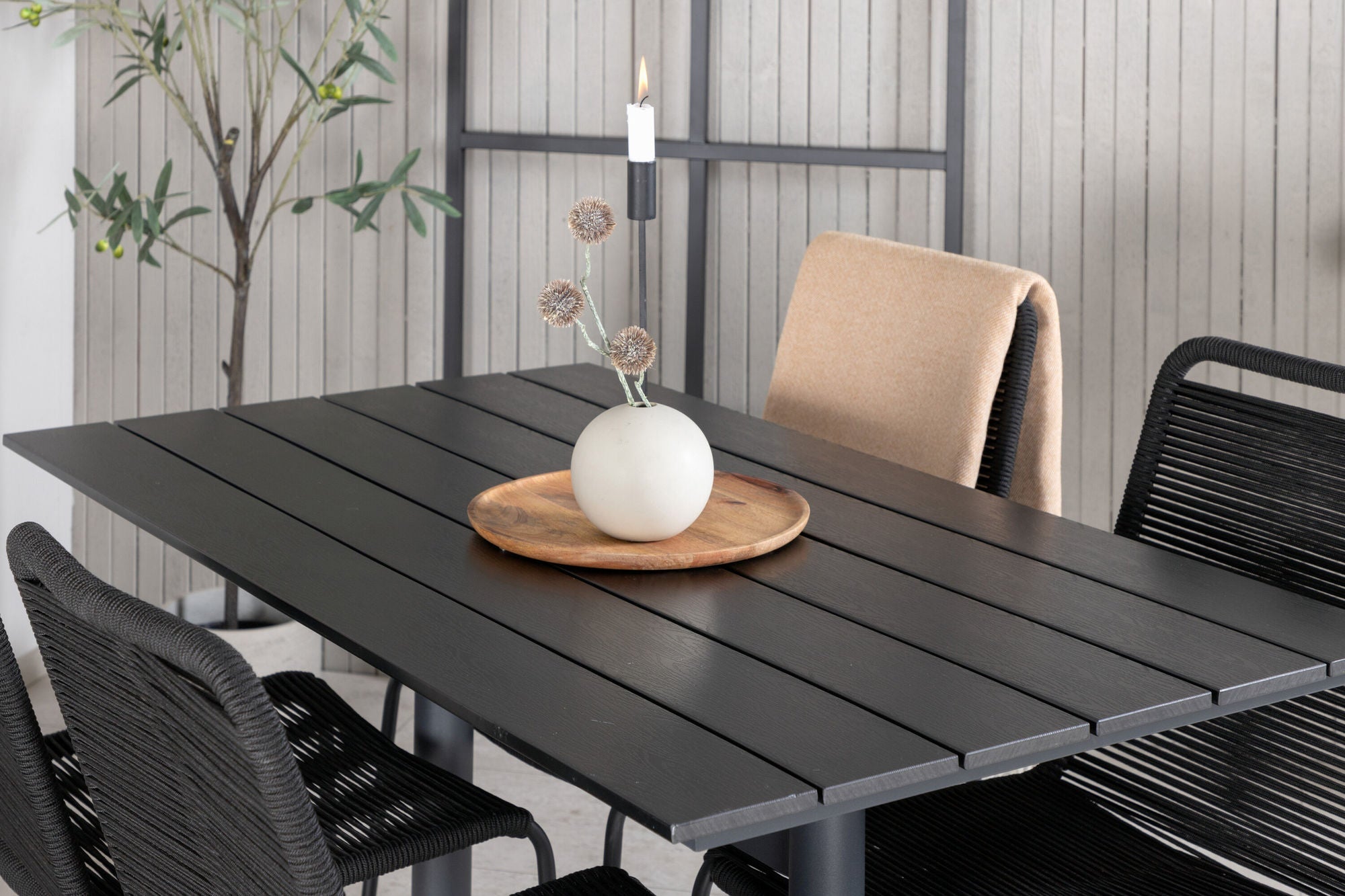 Venture Home Denver 70*120 Black/Black+Lindos Stacking stol - Black Alu / Black Rope_4