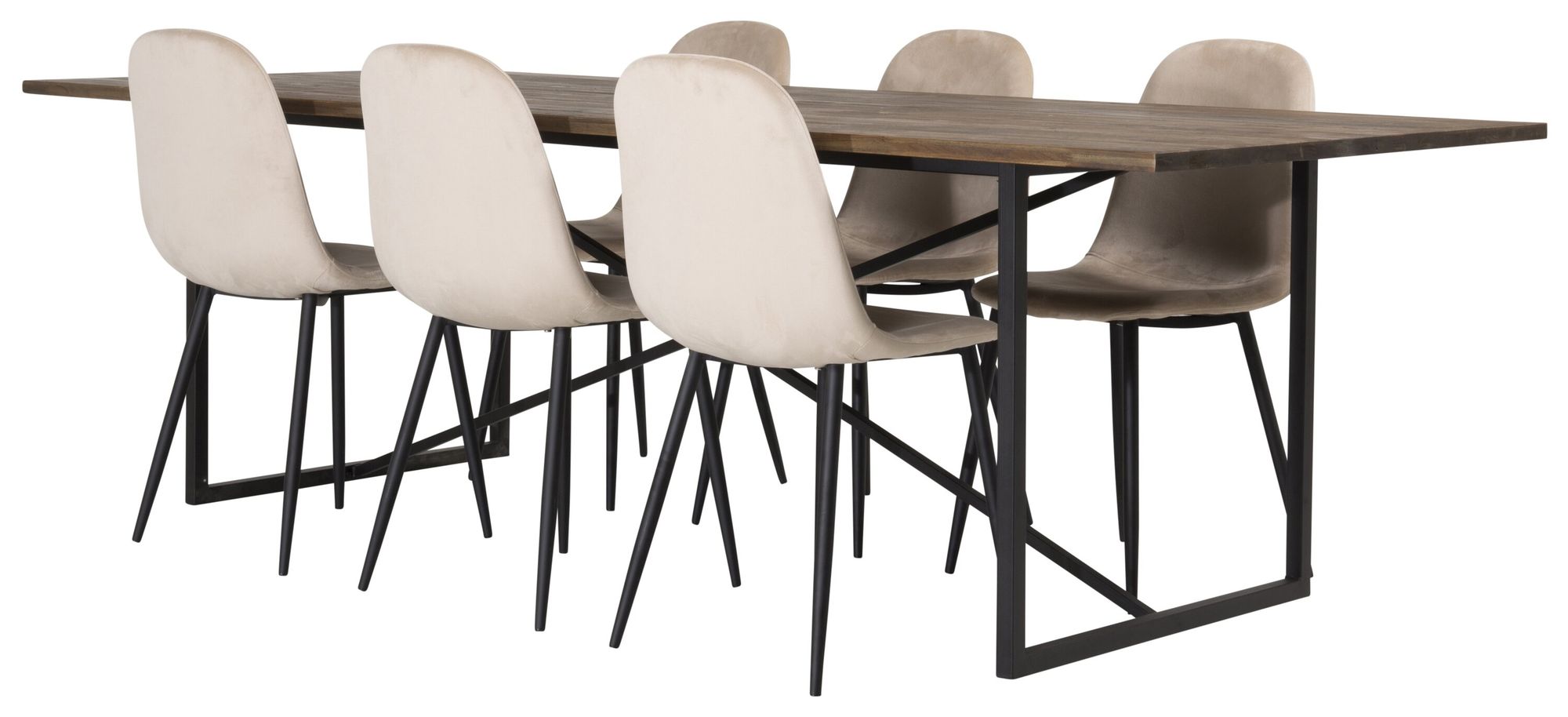 Venture Home Padang Matbord - Svart / mörk Teak - 250*100*H76+Polar Spisebordsstol - Black legs / Beige Velvet_6