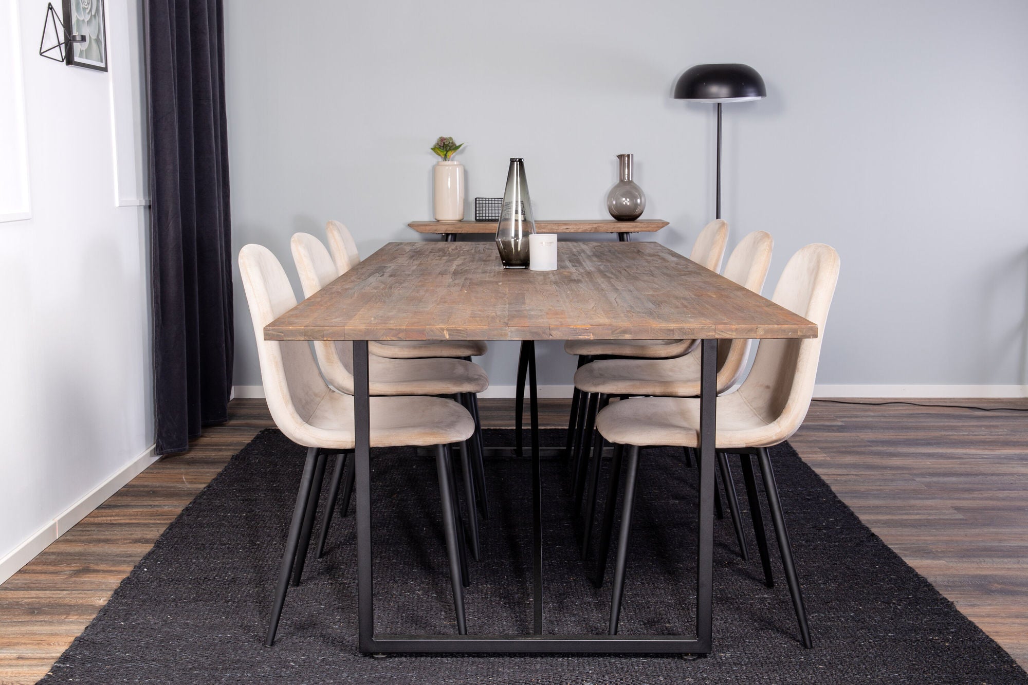 Venture Home Padang Matbord - Svart / mörk Teak - 250*100*H76+Polar Spisebordsstol - Black legs / Beige Velvet_6