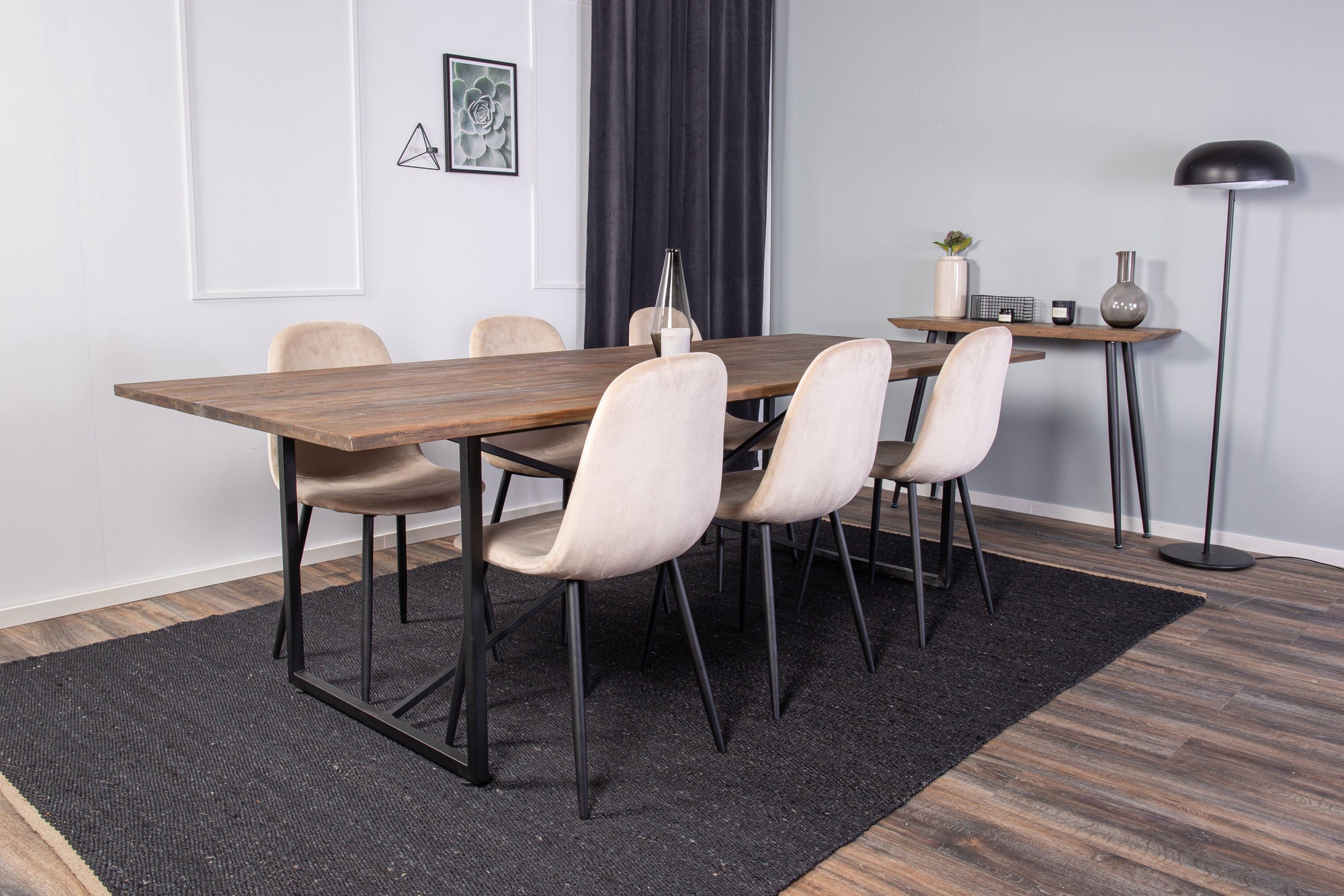 Venture Home Padang Matbord - Svart / mörk Teak - 250*100*H76+Polar Spisebordsstol - Black legs / Beige Velvet_6