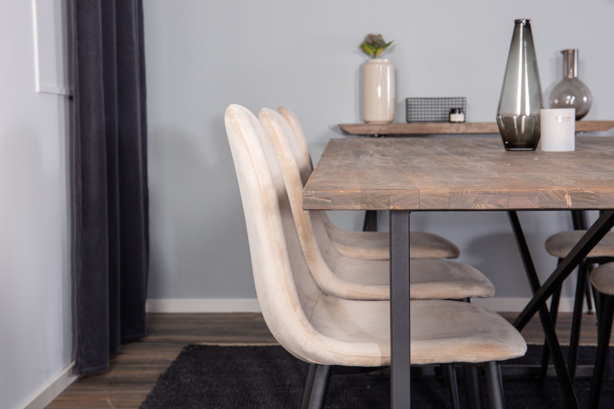 Venture Home Padang Matbord - Svart / mörk Teak - 250*100*H76+Polar Spisebordsstol - Black legs / Beige Velvet_6