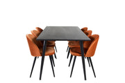 Venture Home Dipp spisebord - 180*90cm - Black Veneer / all black legs +Velvet Spisebordsstol - Orange / Black_6