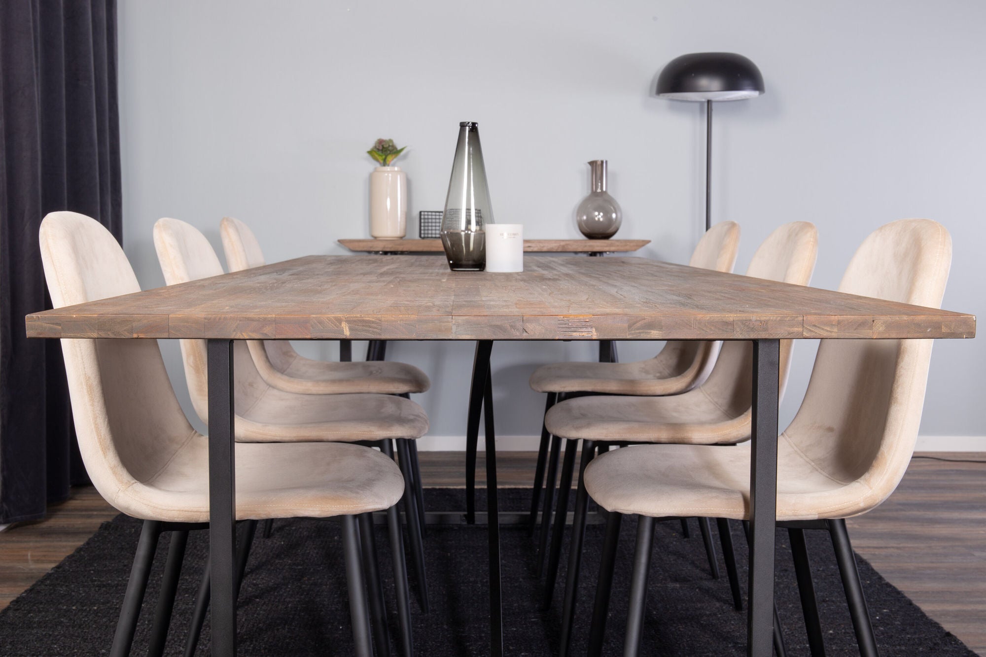 Venture Home Padang Matbord - Svart / mörk Teak - 250*100*H76+Polar Spisebordsstol - Black legs / Beige Velvet_6