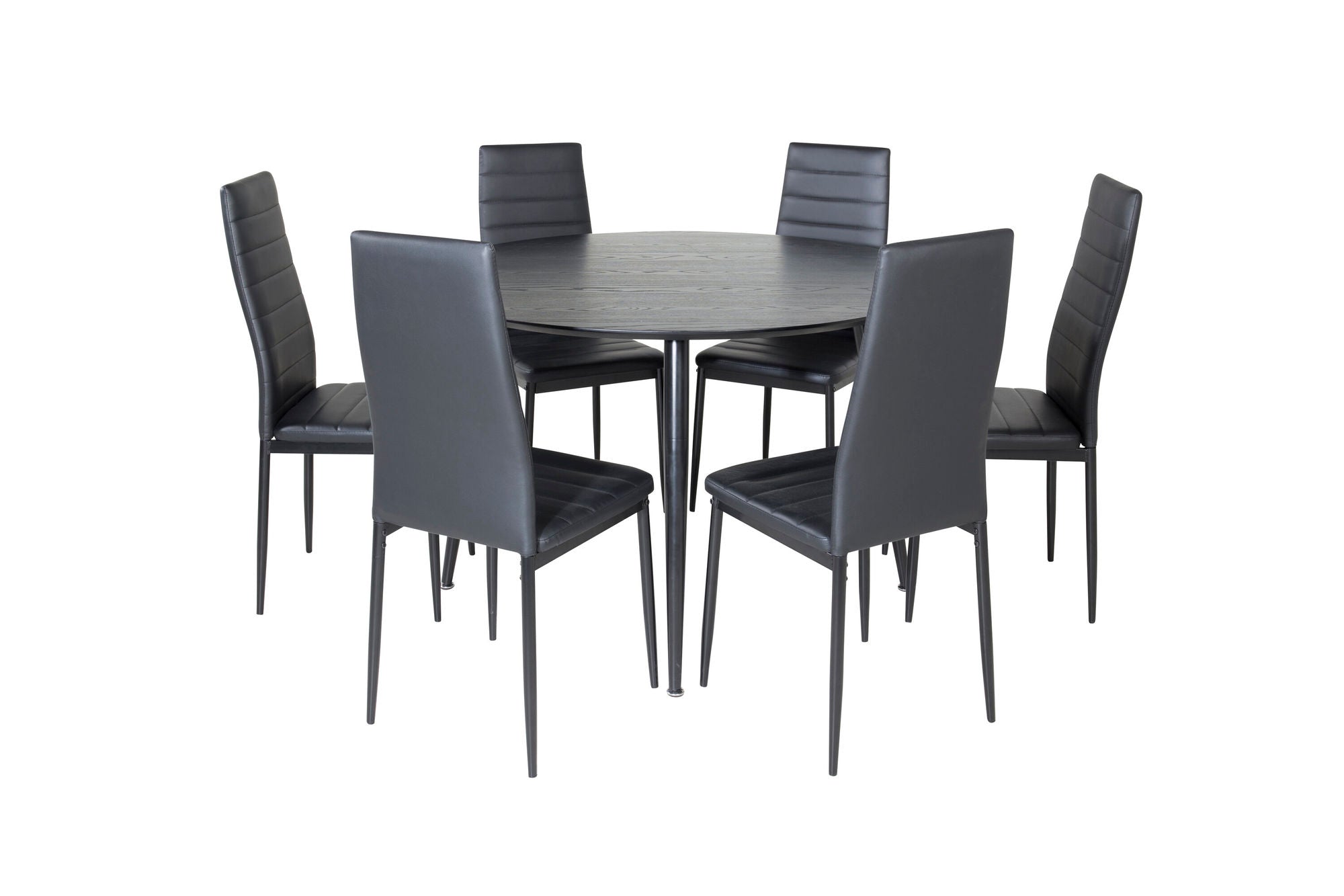 Venture Home Dipp spisebord - 115cm - Black Veneer / All black legs +Slim High Back Spisebordsstol - Black Legs - Black PU_6