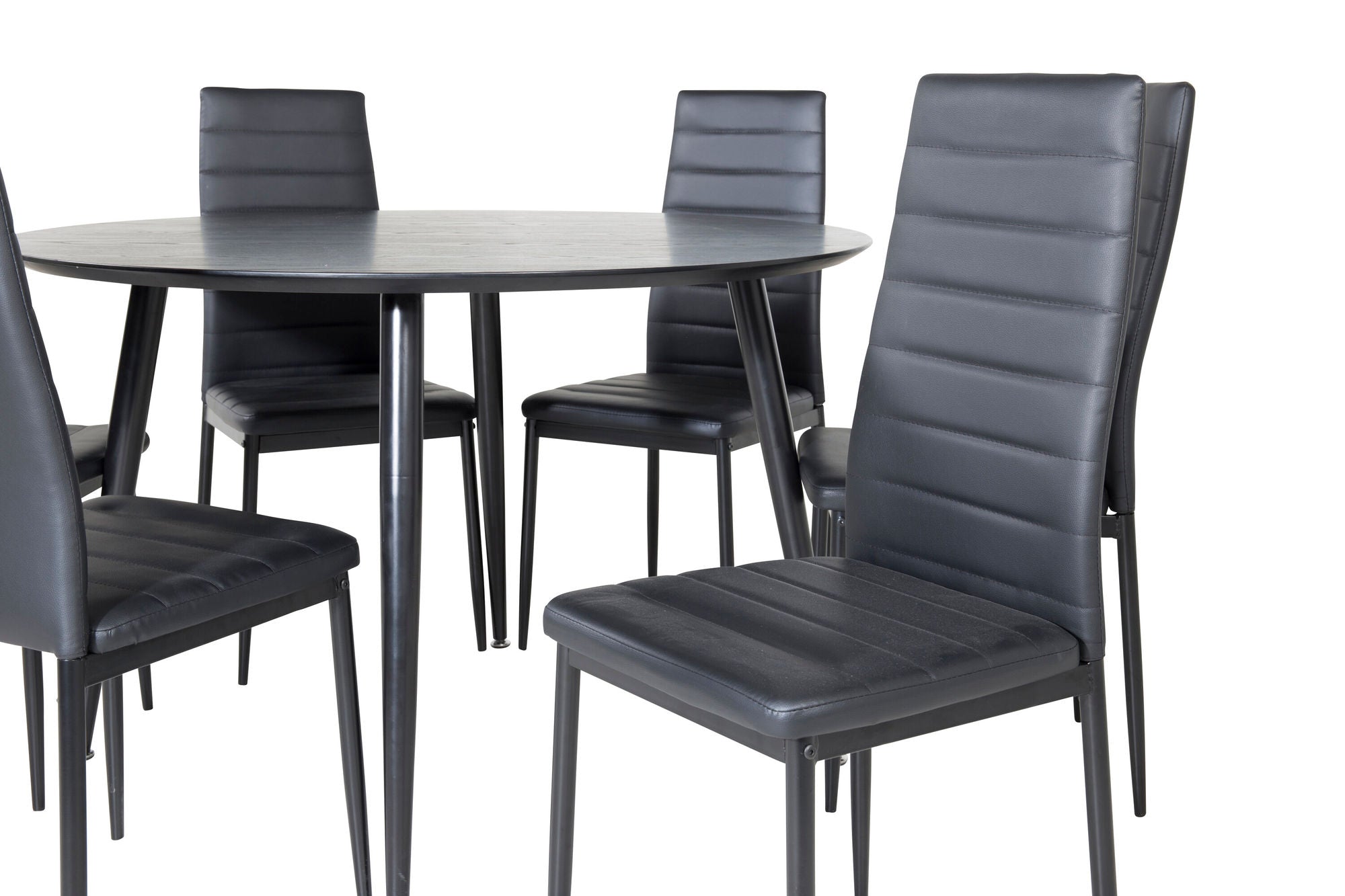 Venture Home Dipp spisebord - 115cm - Black Veneer / All black legs +Slim High Back Spisebordsstol - Black Legs - Black PU_6