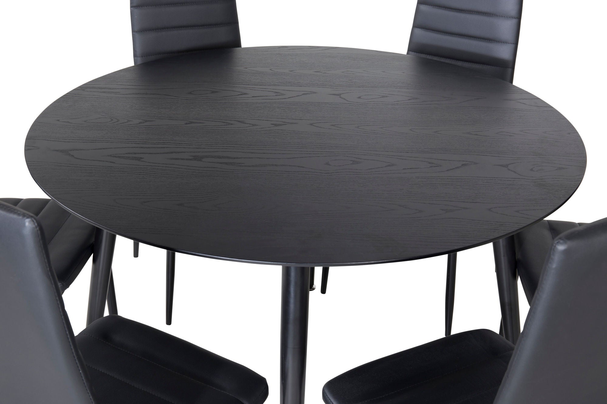 Venture Home Dipp spisebord - 115cm - Black Veneer / All black legs +Slim High Back Spisebordsstol - Black Legs - Black PU_6