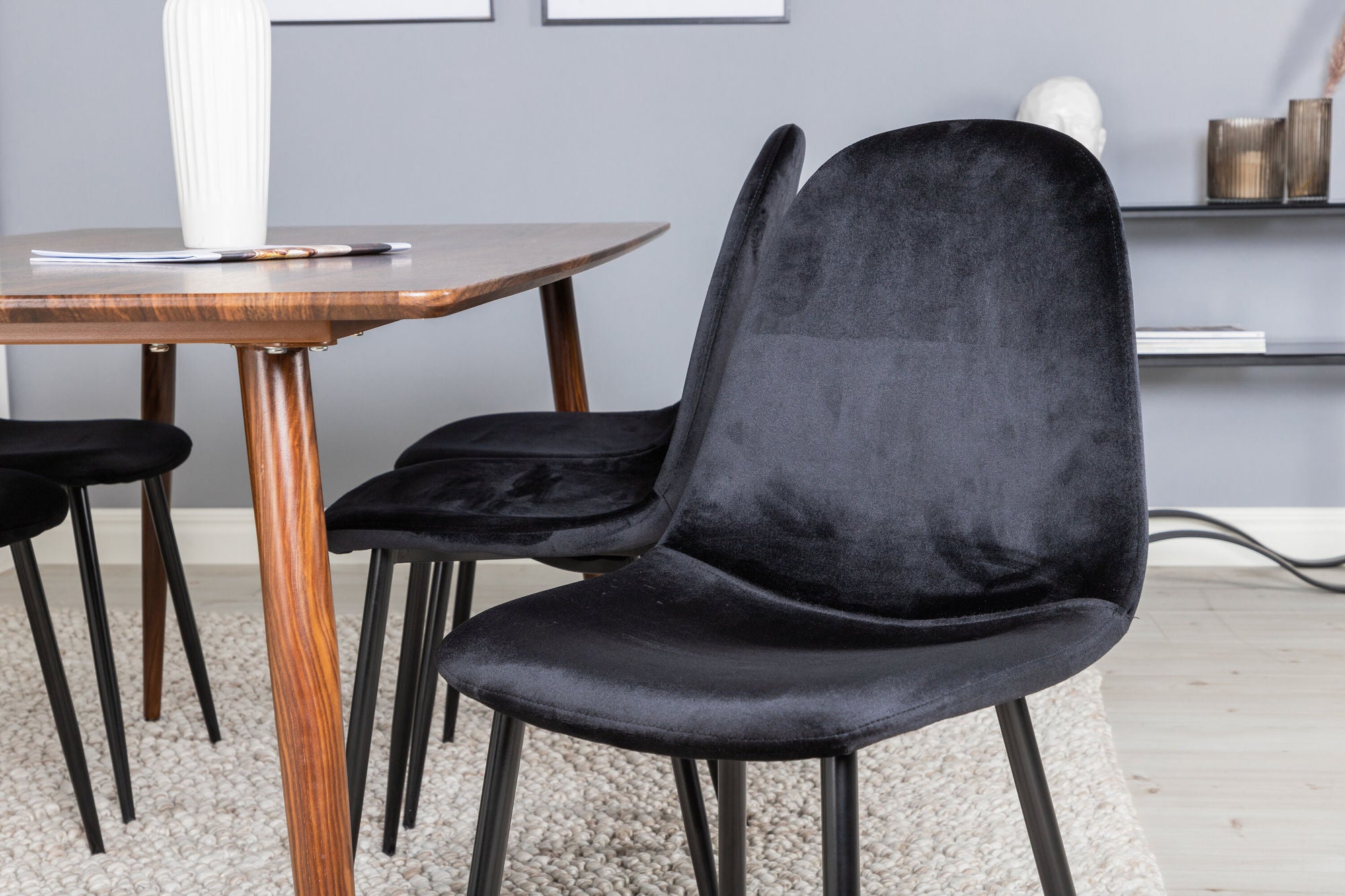 Venture Home Polar spisebord 180 cm - Walnut top - Walnut Legs+Polar Spisebordsstol - Black legs / Black Velvet (ersätter 19902-888)_6