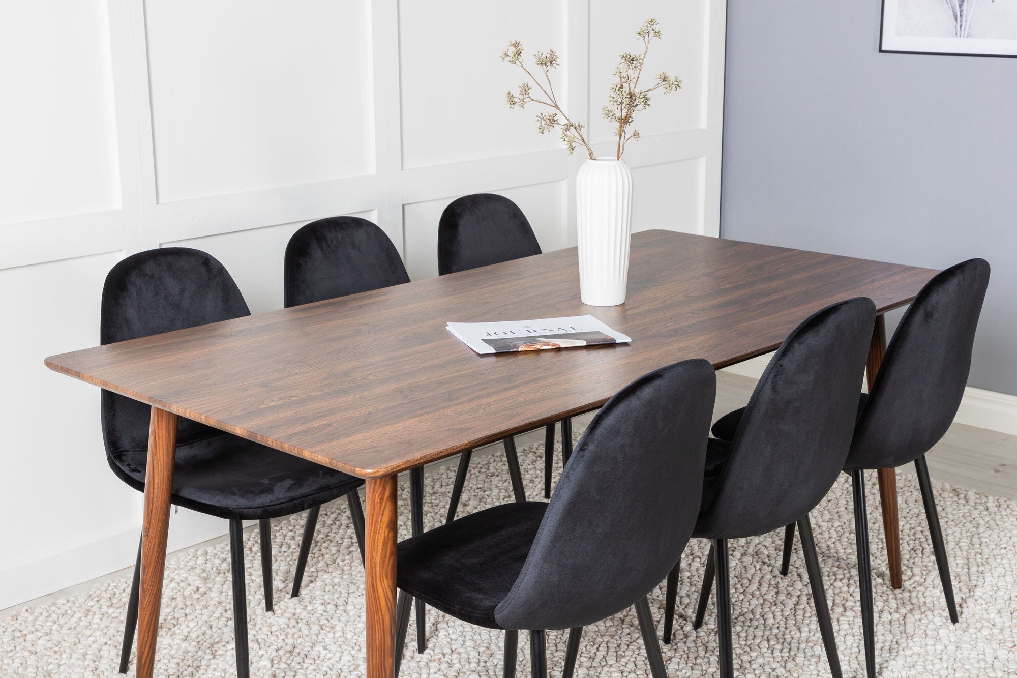 Venture Home Polar spisebord 180 cm - Walnut top - Walnut Legs+Polar Spisebordsstol - Black legs / Black Velvet (ersätter 19902-888)_6