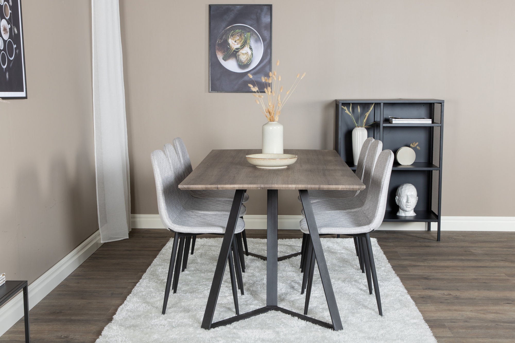 Venture Home Marina spisebord - 180*90*H75 - Grey / Black+Polar Diamond Spisebordsstol - Black Legs - Grey Fabric_6