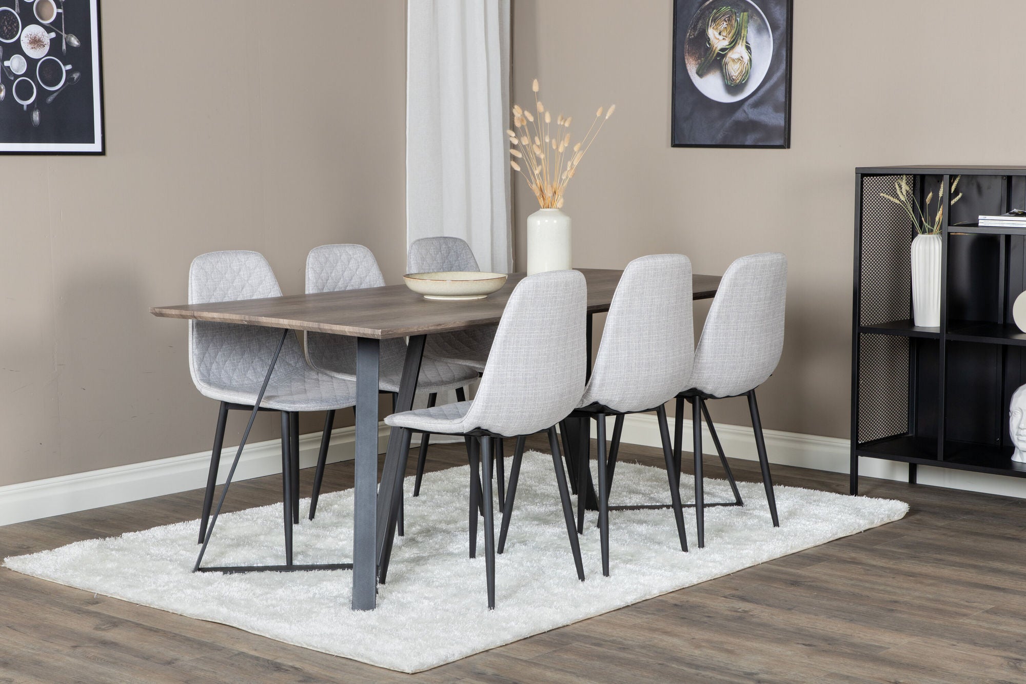 Venture Home Marina spisebord - 180*90*H75 - Grey / Black+Polar Diamond Spisebordsstol - Black Legs - Grey Fabric_6