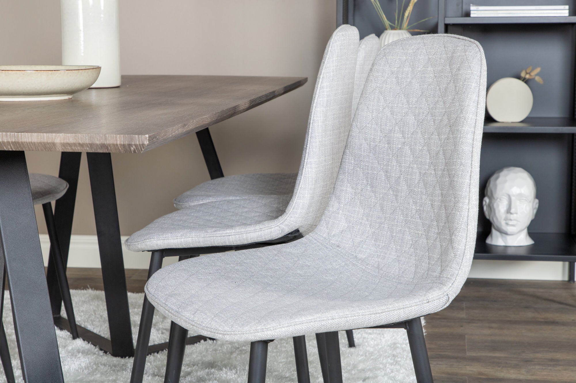 Venture Home Marina spisebord - 180*90*H75 - Grey / Black+Polar Diamond Spisebordsstol - Black Legs - Grey Fabric_6