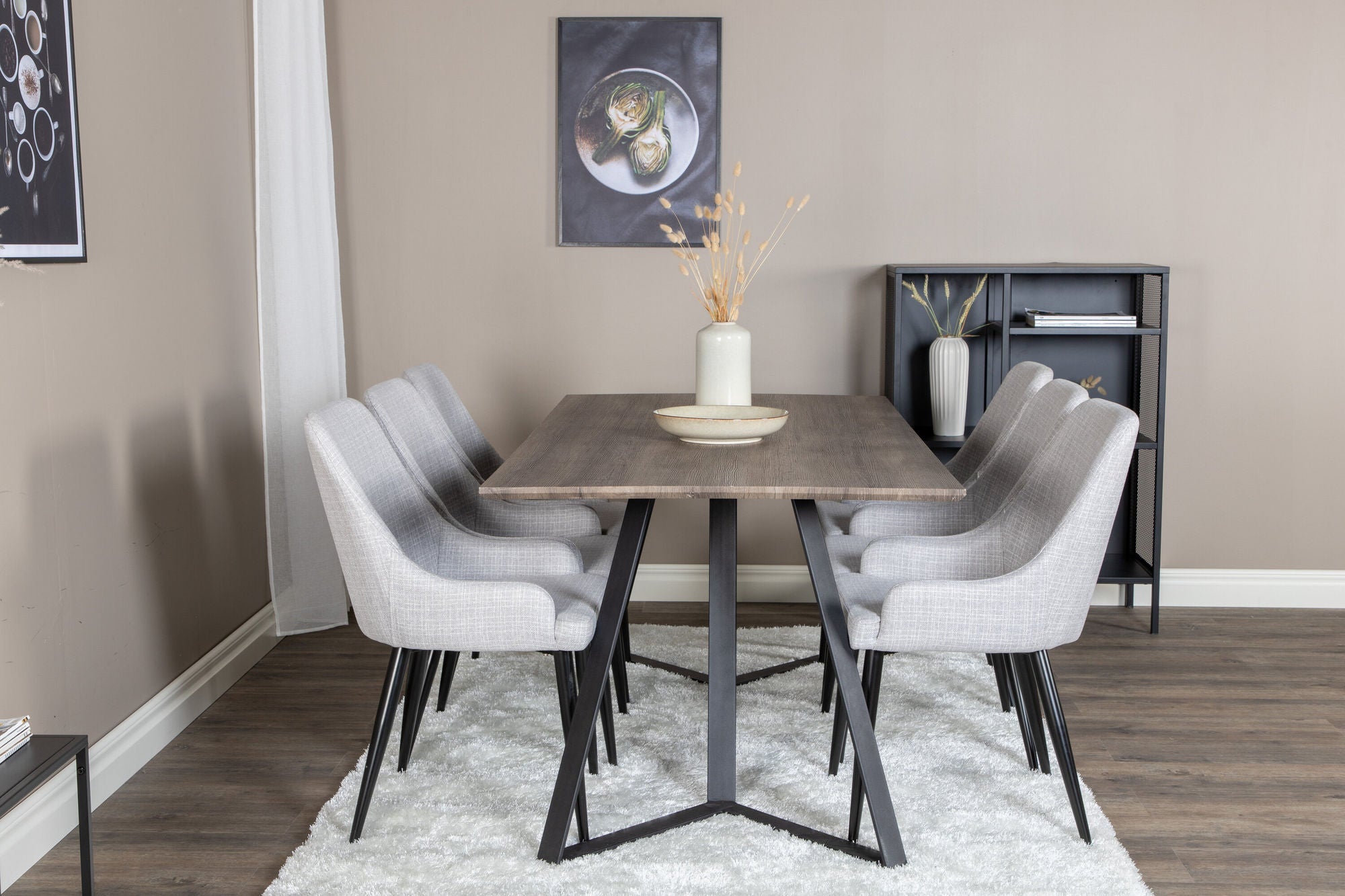 Venture Home Marina spisebord - 180*90*H75 - Grey / Black+Plaza Dining chair - Black legs - Light Grey Fabric_6
