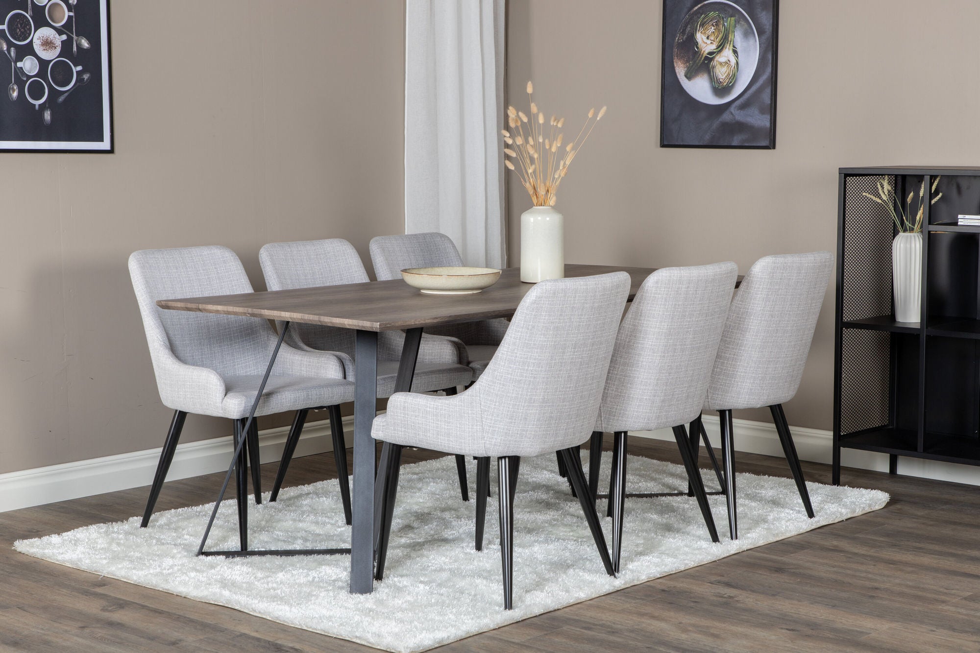 Venture Home Marina spisebord - 180*90*H75 - Grey / Black+Plaza Dining chair - Black legs - Light Grey Fabric_6
