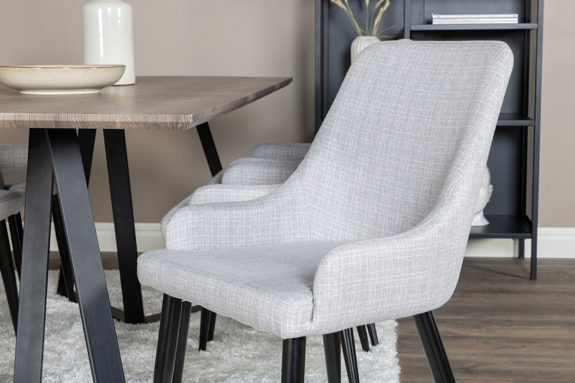 Venture Home Marina spisebord - 180*90*H75 - Grey / Black+Plaza Dining chair - Black legs - Light Grey Fabric_6
