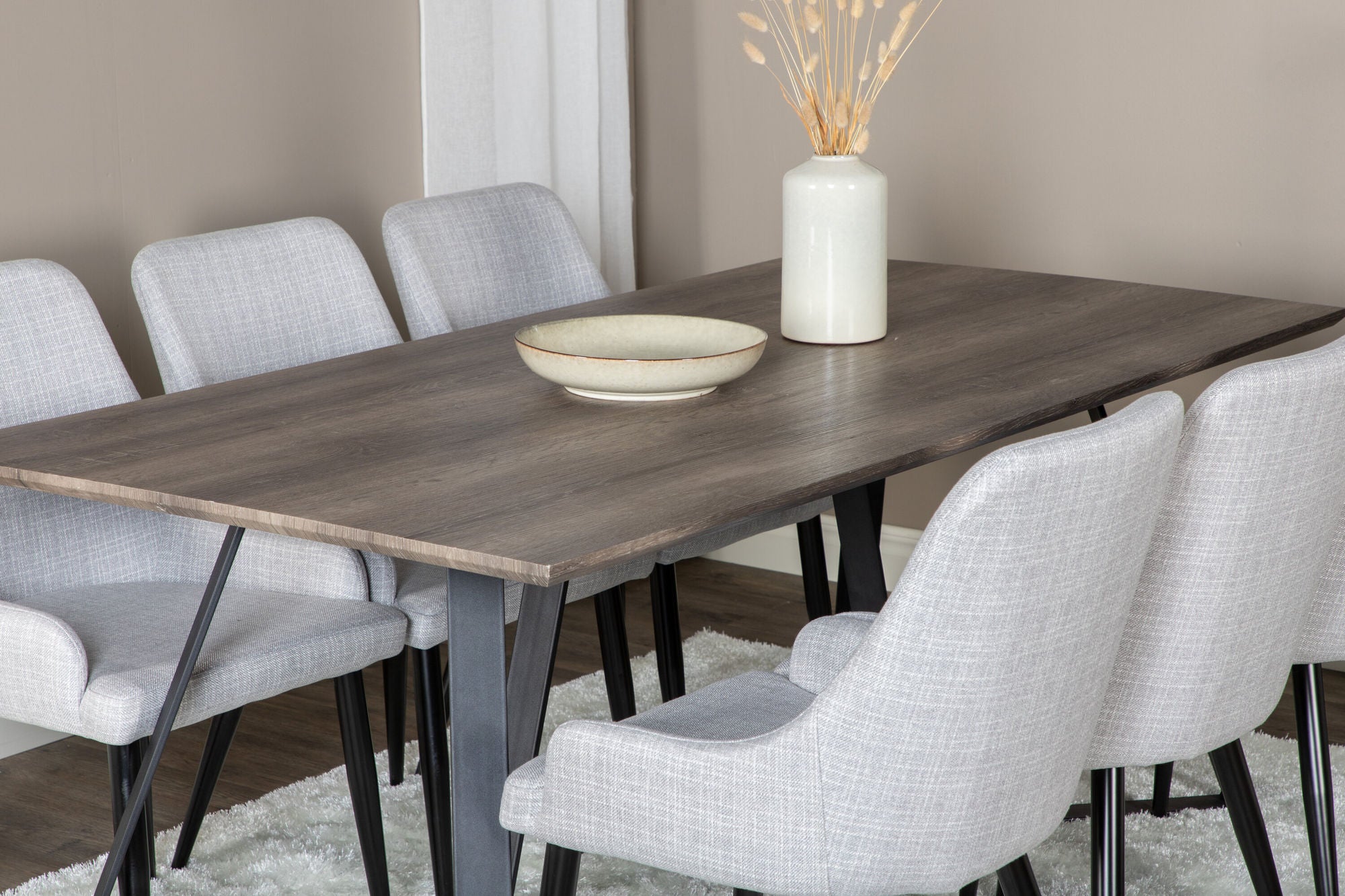 Venture Home Marina spisebord - 180*90*H75 - Grey / Black+Plaza Dining chair - Black legs - Light Grey Fabric_6