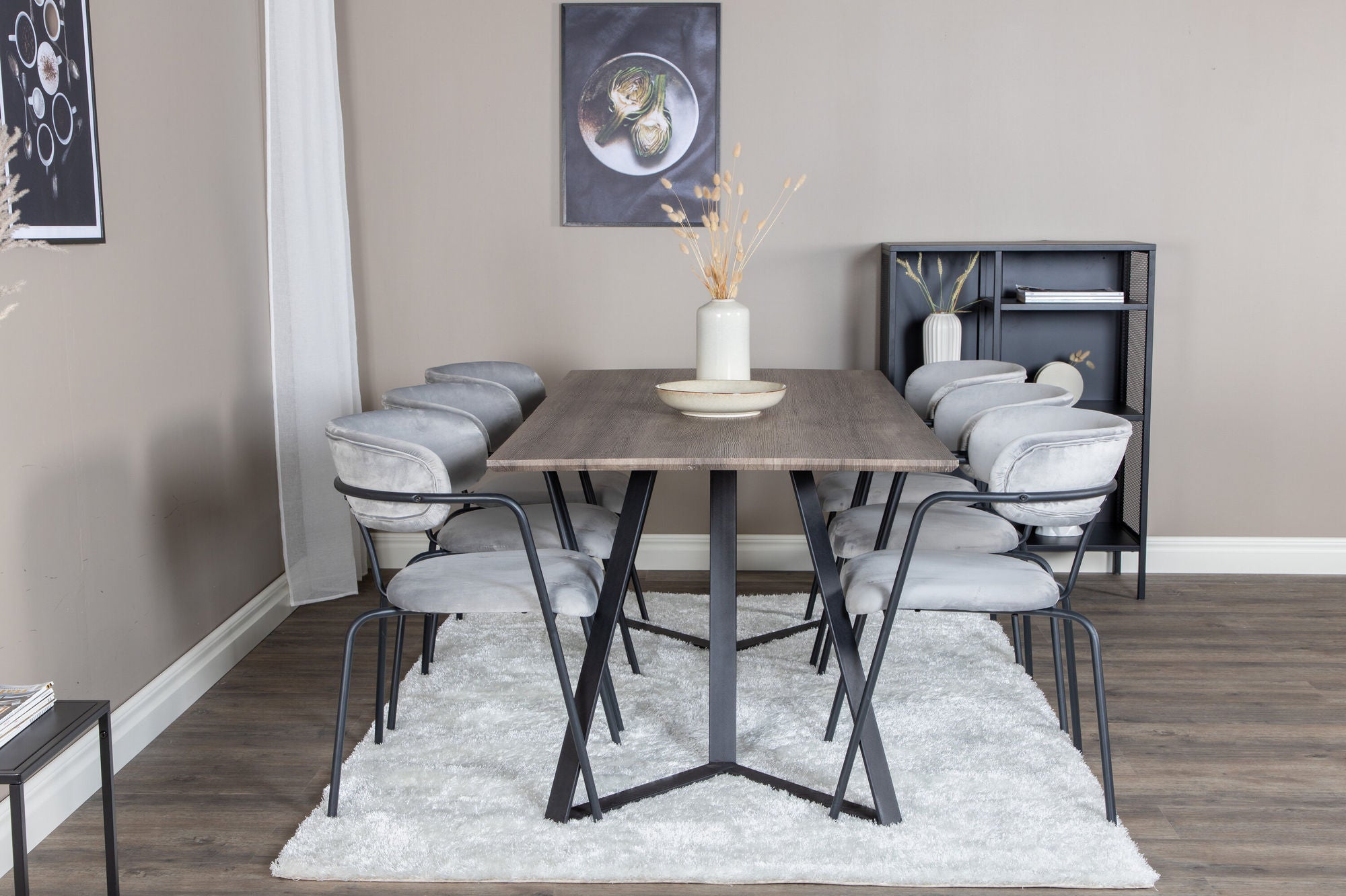 Venture Home Marina spisebord - 180*90*H75 - Grey / Black+Arrow armchair - Black Legs - Grey Velvet_6